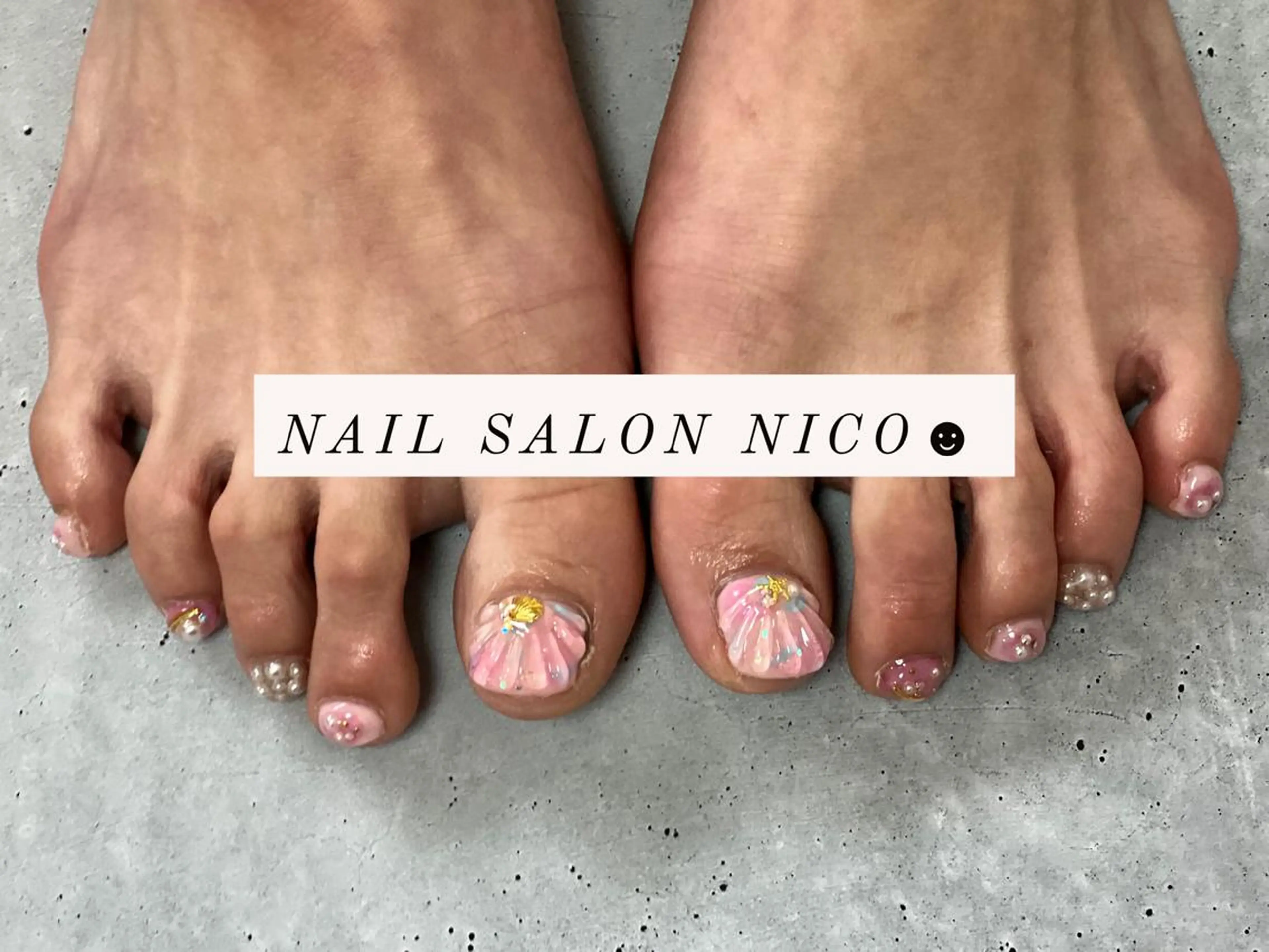 ネイル アートネイル ピンク フットネイル Nail salon nico☻のネイルデザイン