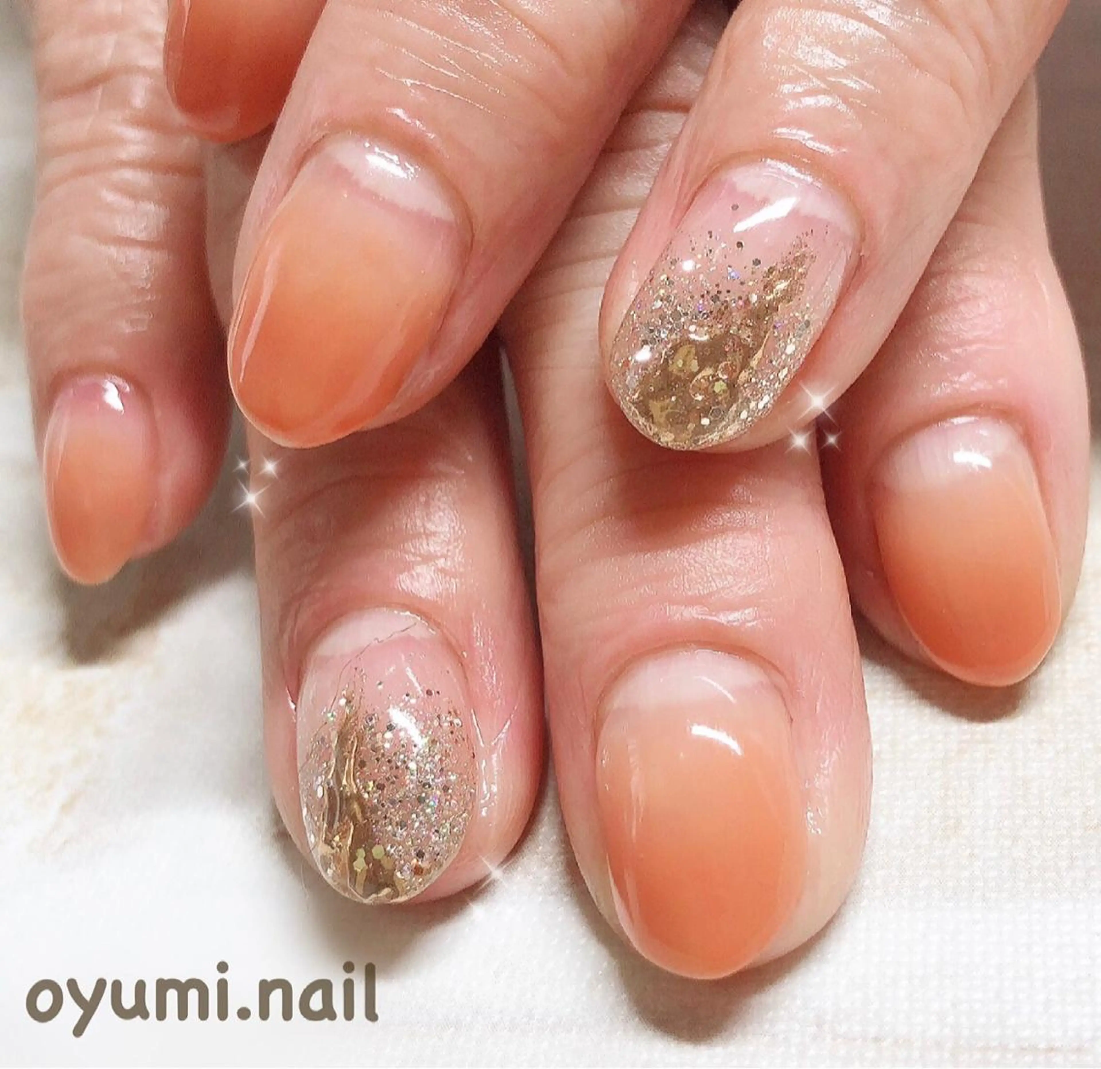 ネイル ジェルネイル グラデーション オレンジ パラジェル ハンドネイル takanashi yumiのネイルデザイン