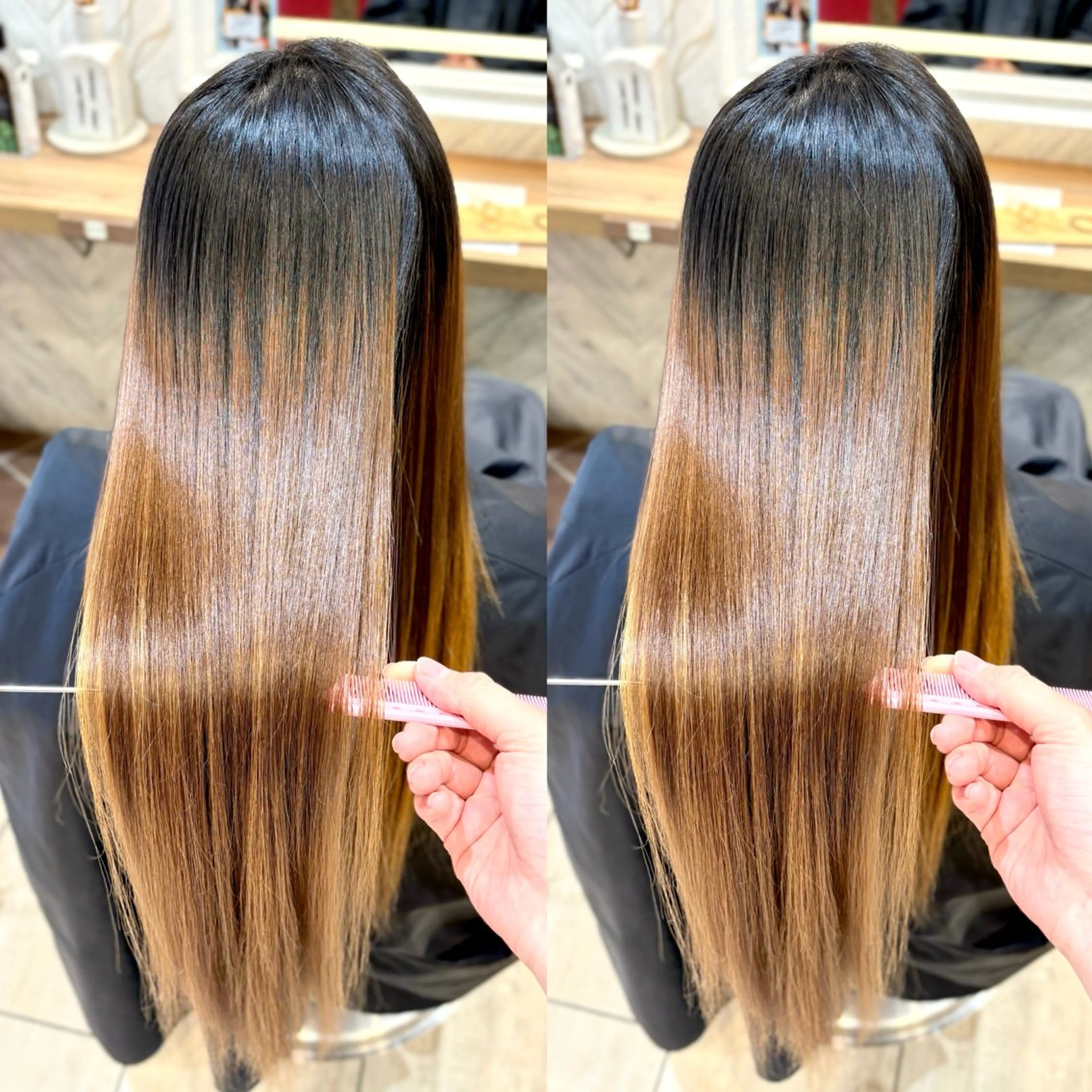 ロング パーマ 縮毛矯正 韓国レイヤー 暖色カラー/さくらのヘアスタイル