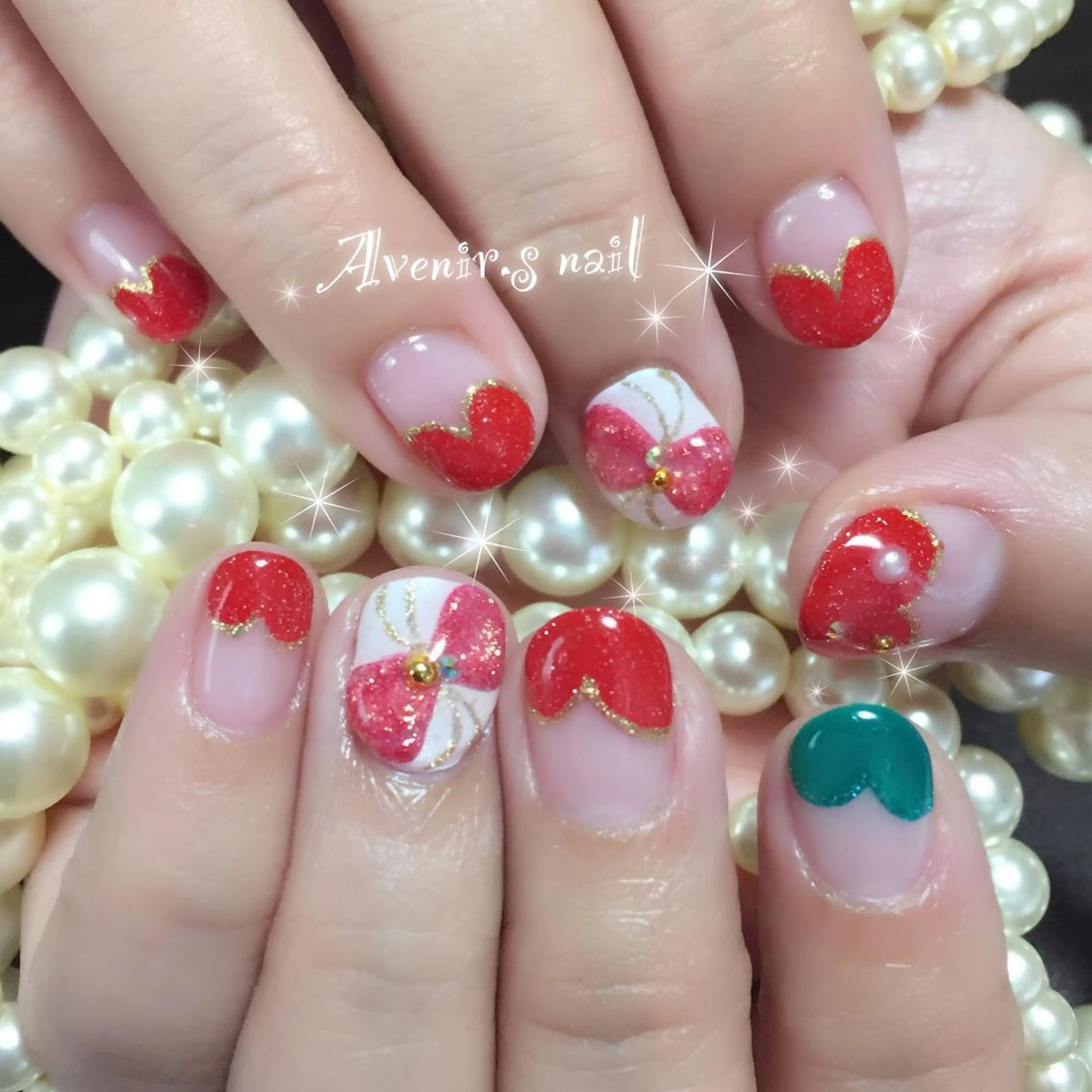 ネイル フレンチネイル ハート リボン Home Salon Avenir.のネイルデザイン