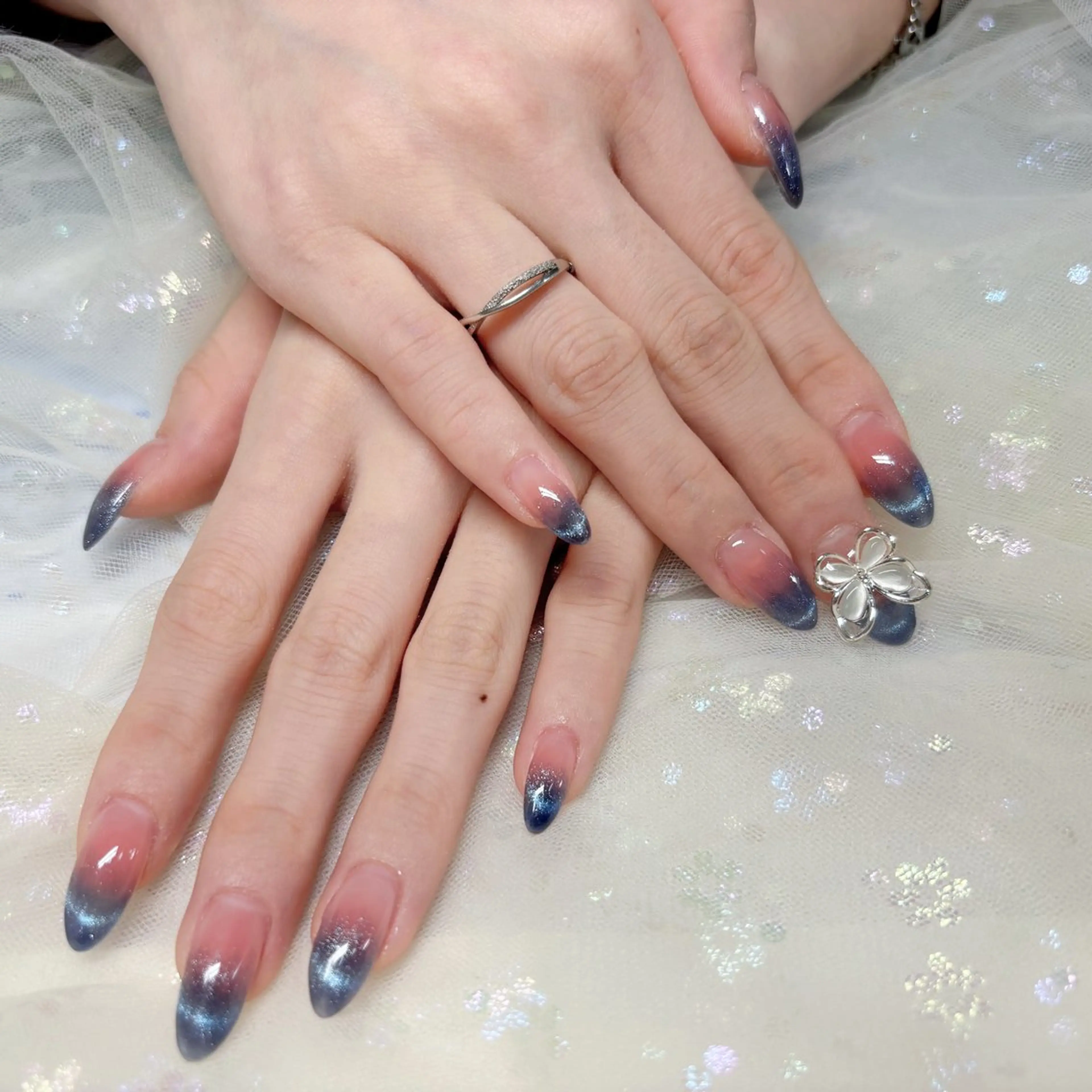 ネイル スカルプネイル ハンドネイル H3 Nail Tsuki🦋💙のネイルデザイン