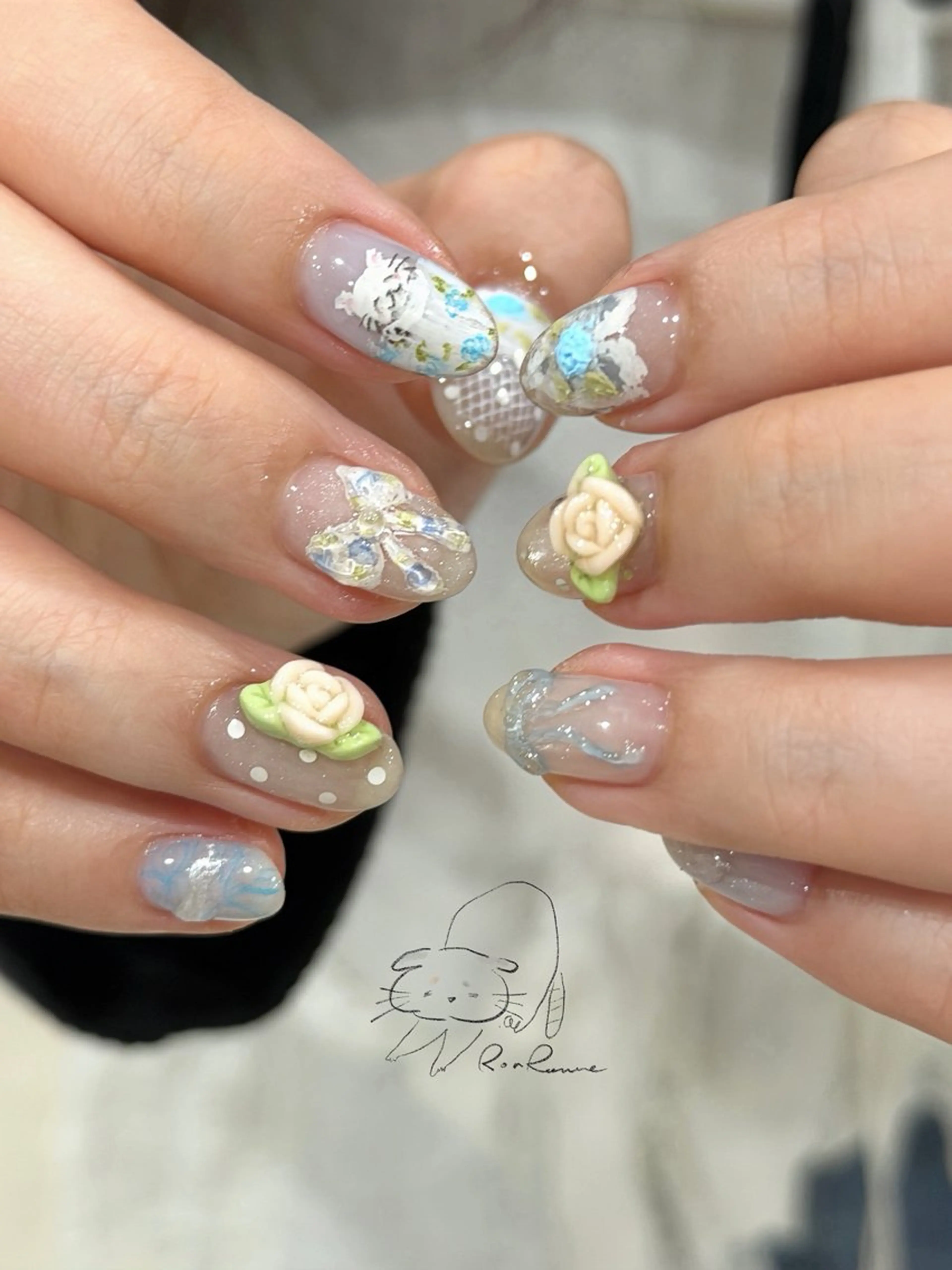 ネイル オーロラネイル 長さ出し フレンチネイル ジェルネイル ミラーネイル ハンドネイル ronronne .のネイルデザイン