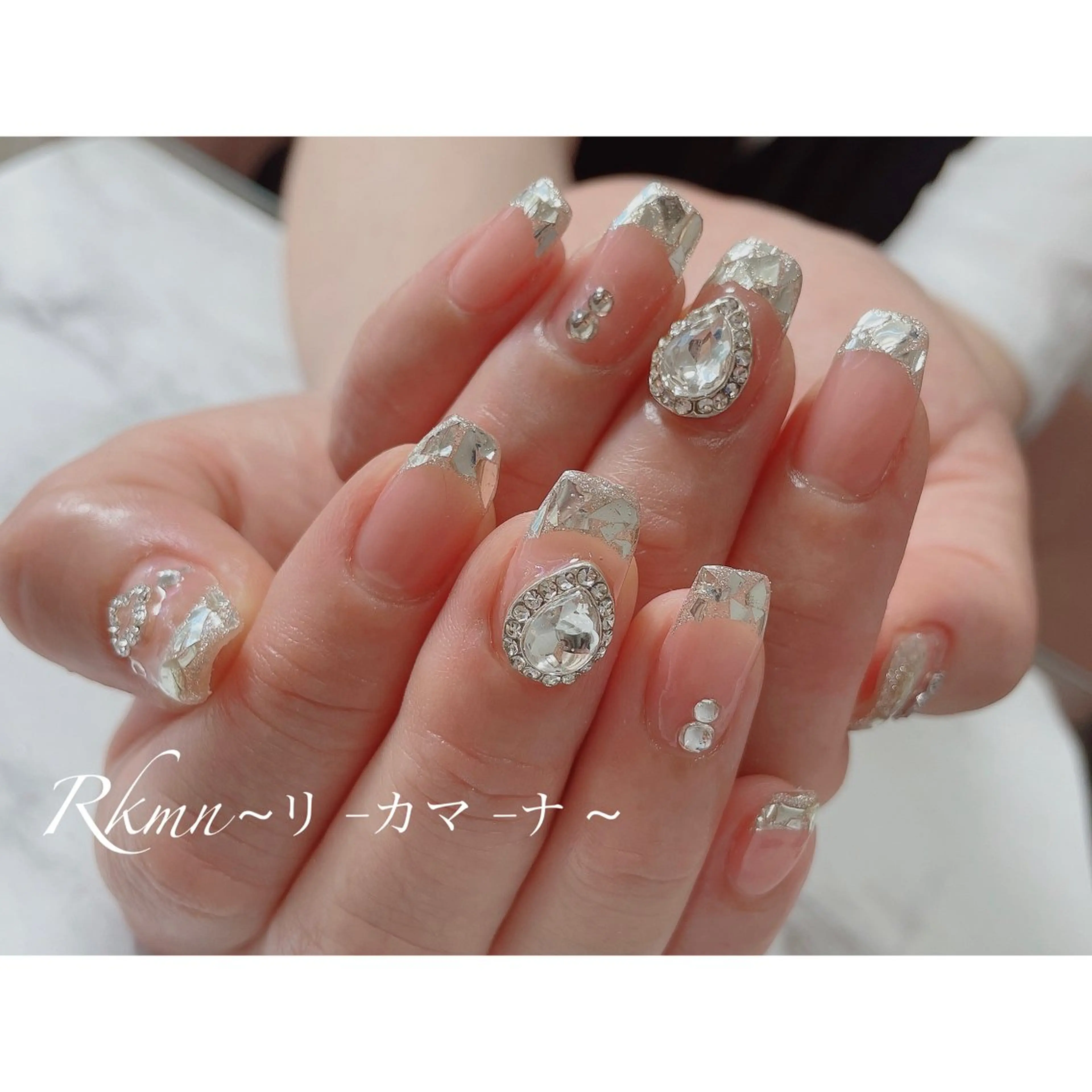 ネイル アートネイル フレンチネイル ガラスフレンチ ホログラムネイル 春ネイル ハンドネイル フットネイル ハンドケア Rkmn ~リ-カマ-ナ~のネイルデザイン