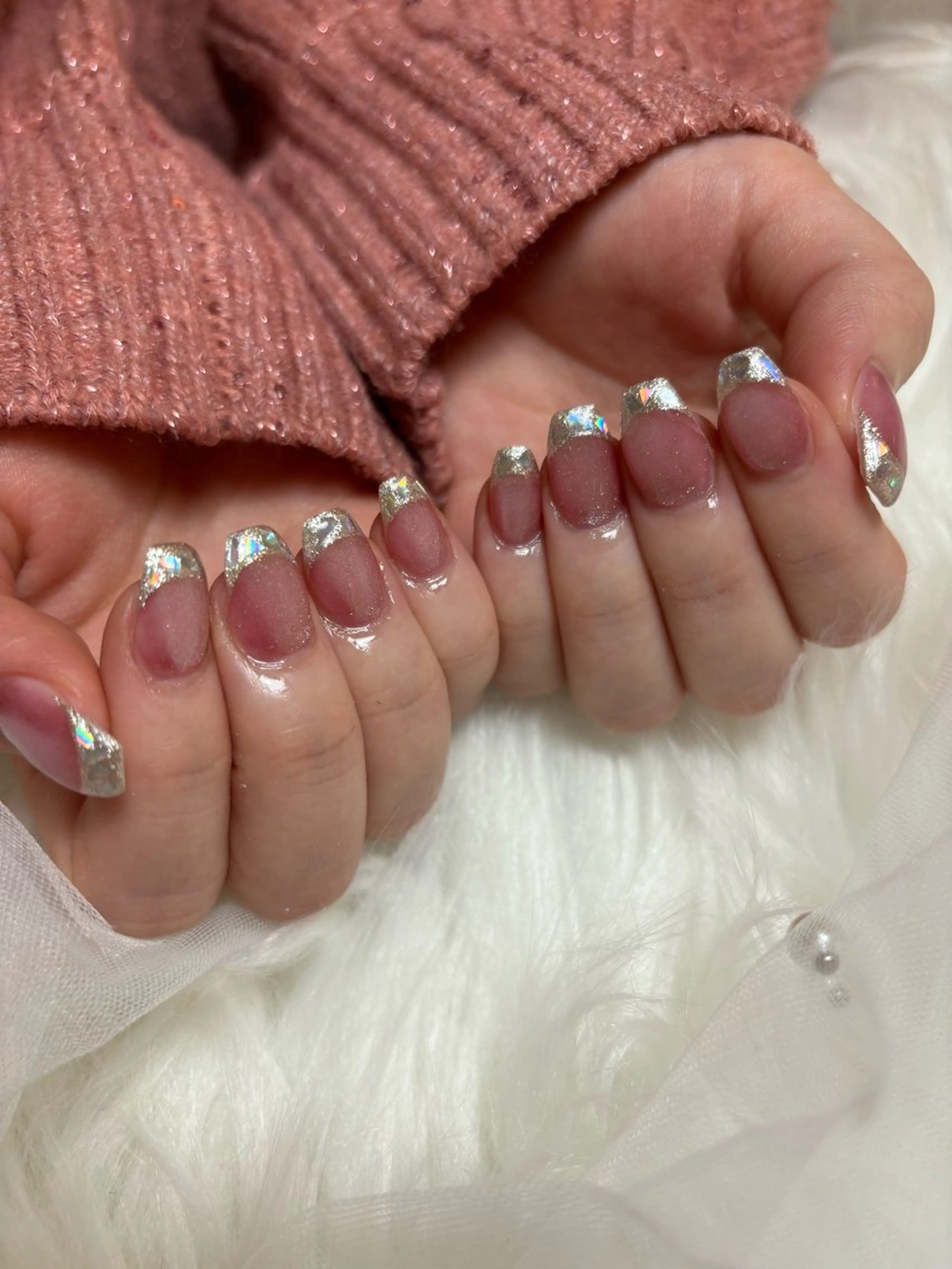 ネイル フレンチネイル ガラスフレンチ マグネットネイル ピンク ✨絶対に褒められる 店長"Momonaのネイルデザイン