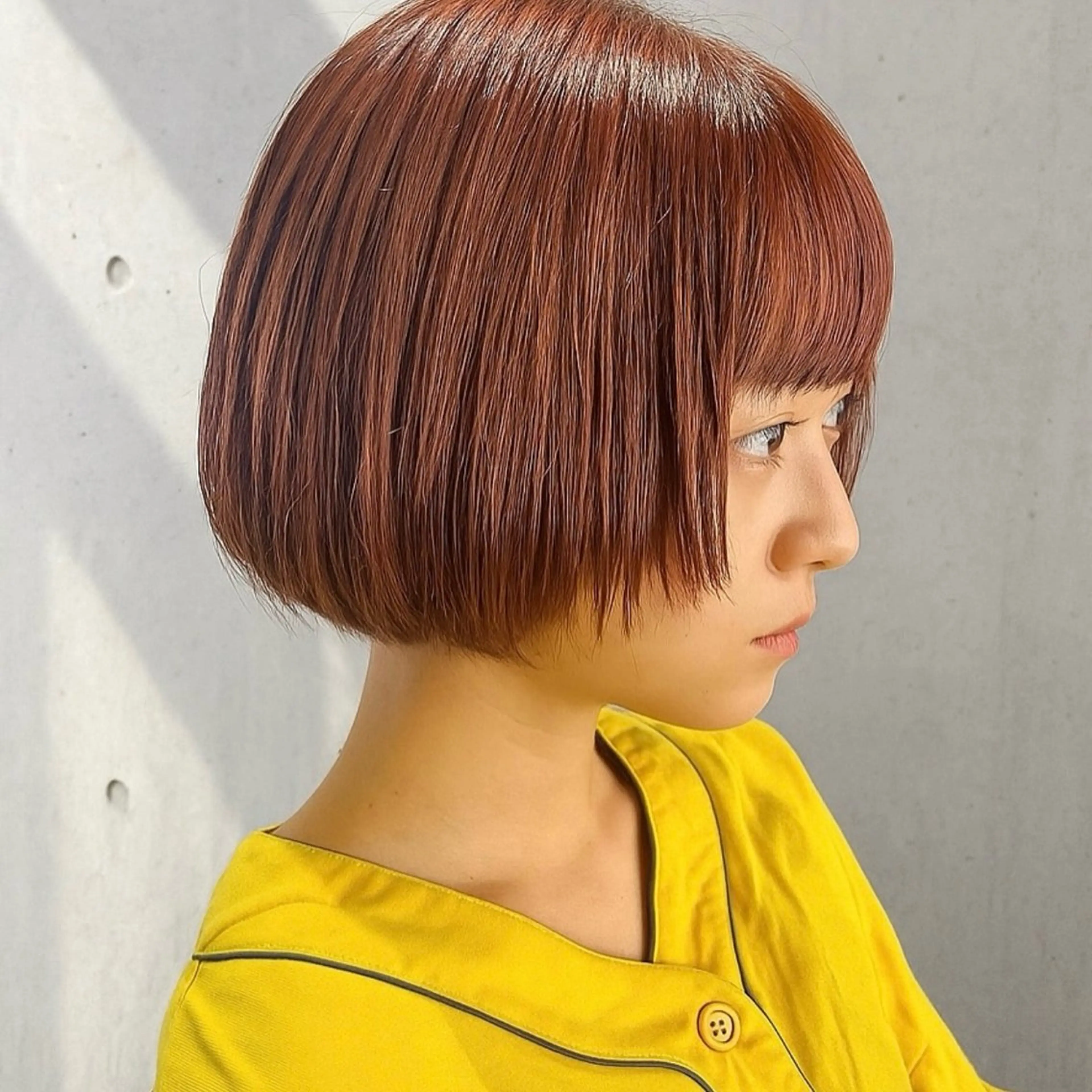 ショート カラー ボブレイヤー オレンジ ピンクカラー ボブ 顔周りカット カット ヘアカラー トリートメント 【nui 茨木】 清水優のヘアスタイル
