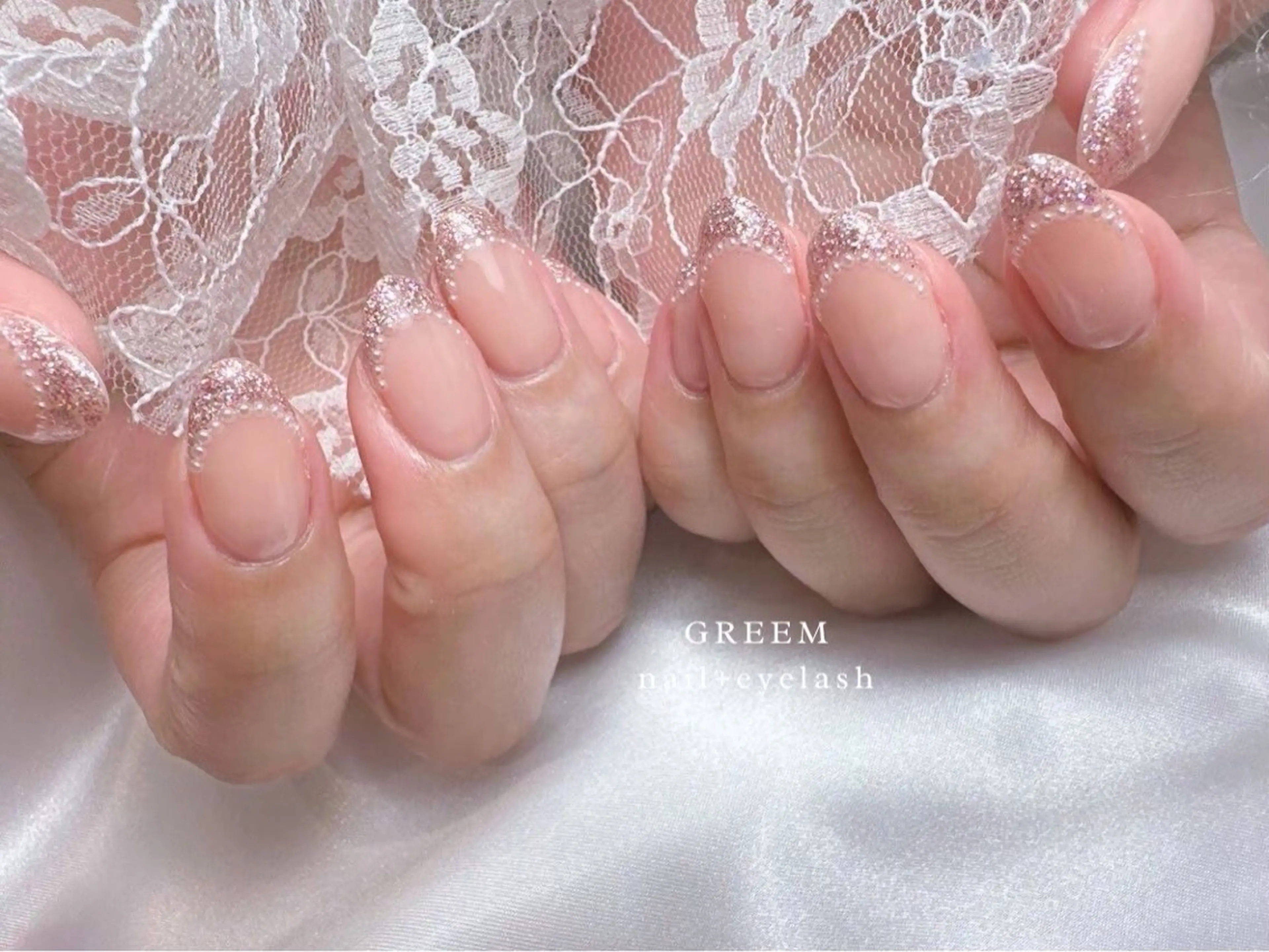 ネイル フレンチネイル ラメ(グリッター) ピンク ハンドネイル GREEM グリームのネイルデザイン