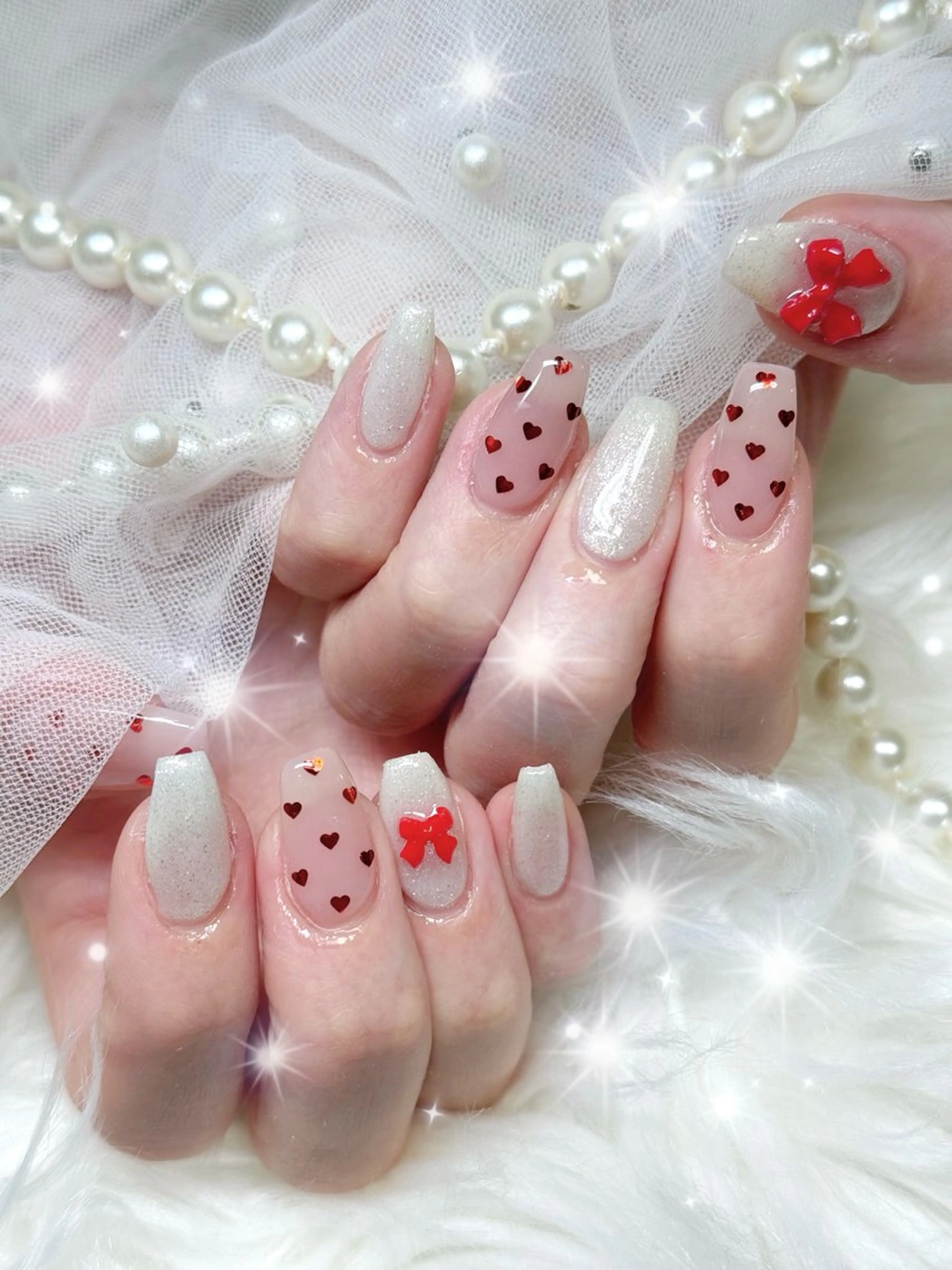 ネイル ドット ハート ハンドネイル 🎀Mai 🎀4/23空✩.*のネイルデザイン