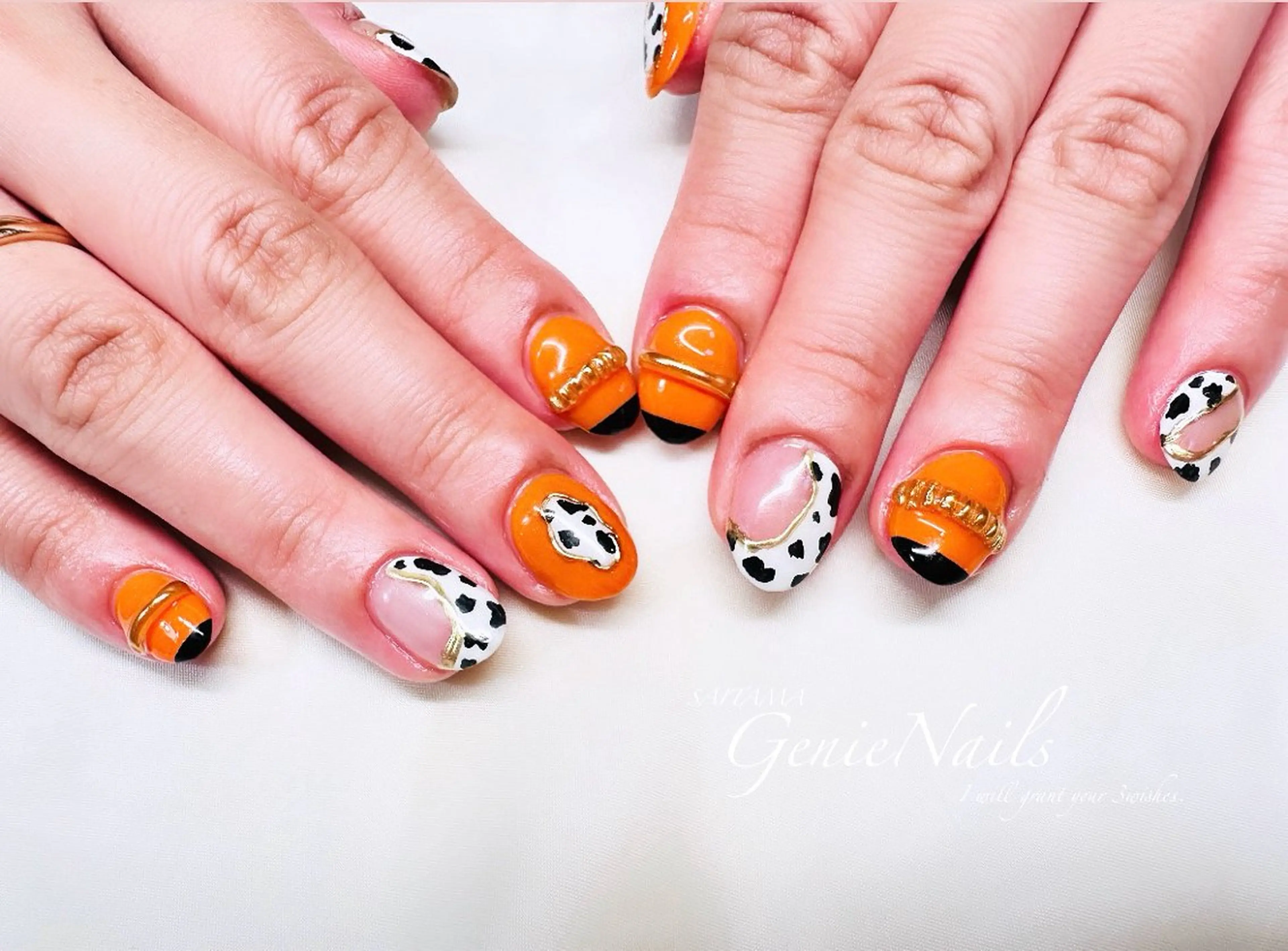 メンズ ネイル アニマル柄 アートネイル 長さ出し 氷ネイル・うるうるネイル ロングネイル Genie Nailsのネイルデザイン