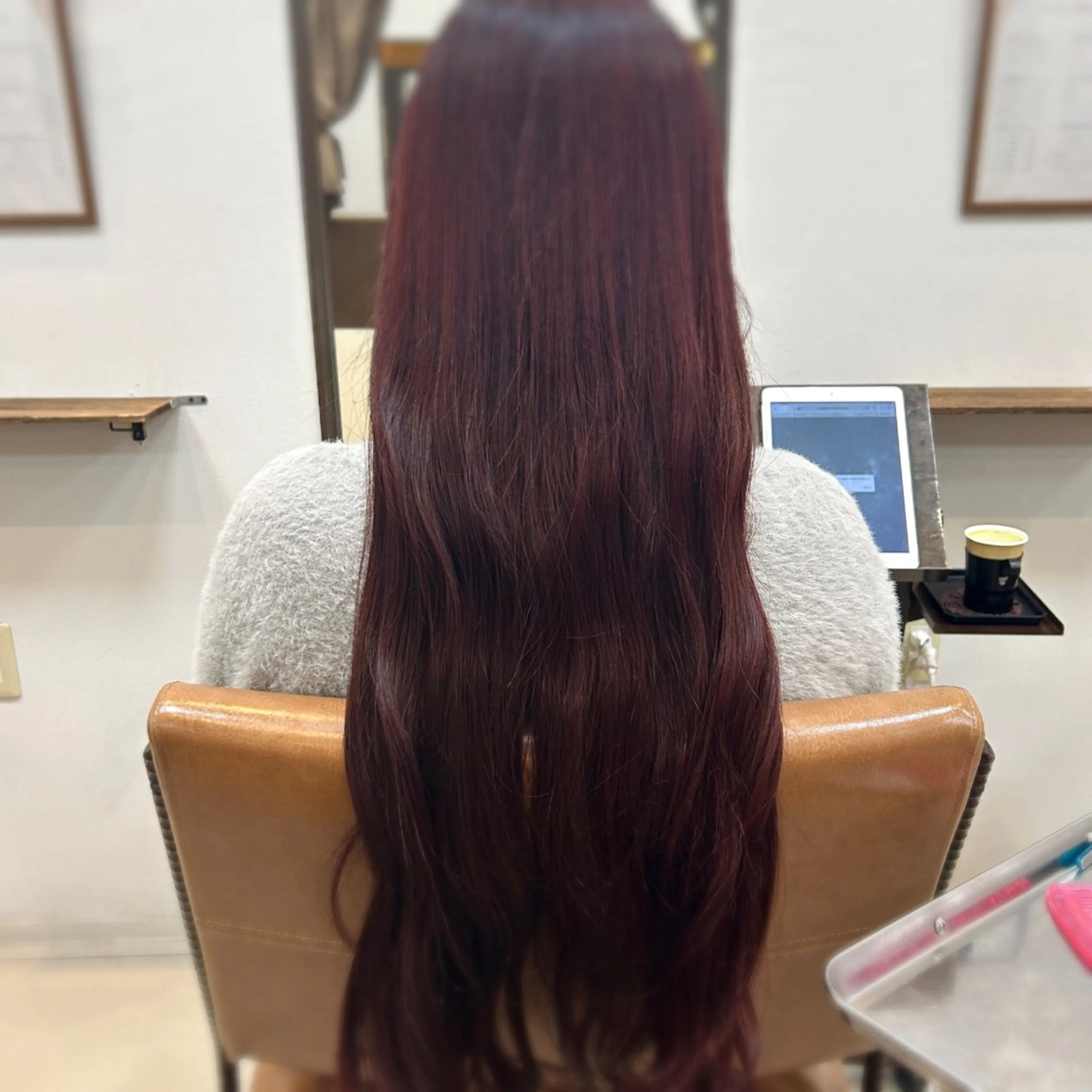 ロング カラー ボルドーカラー 栄 こずえのヘアスタイル