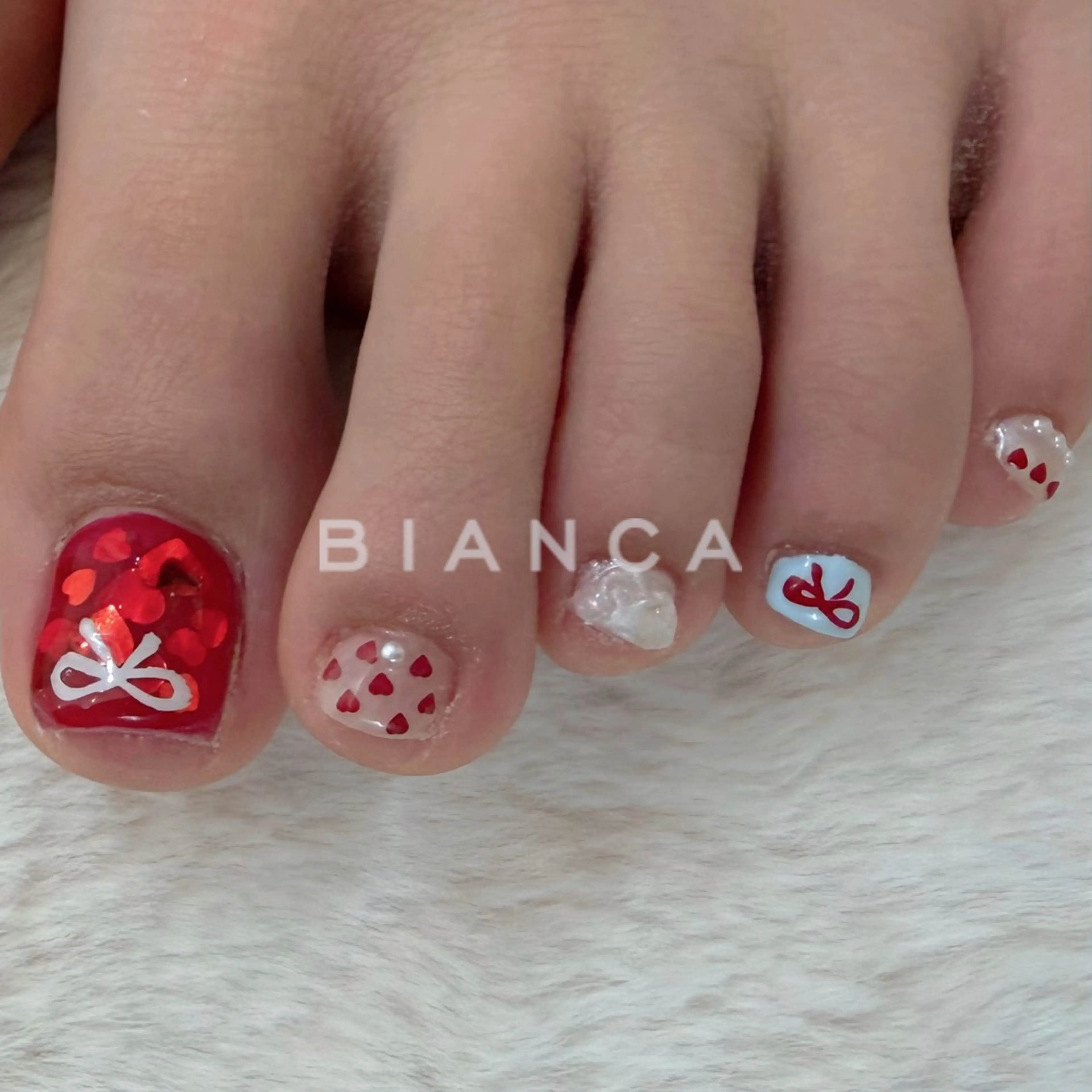 ネイル 持ち込み リボン フットネイル Bianca名駅店 あゆのネイルデザイン