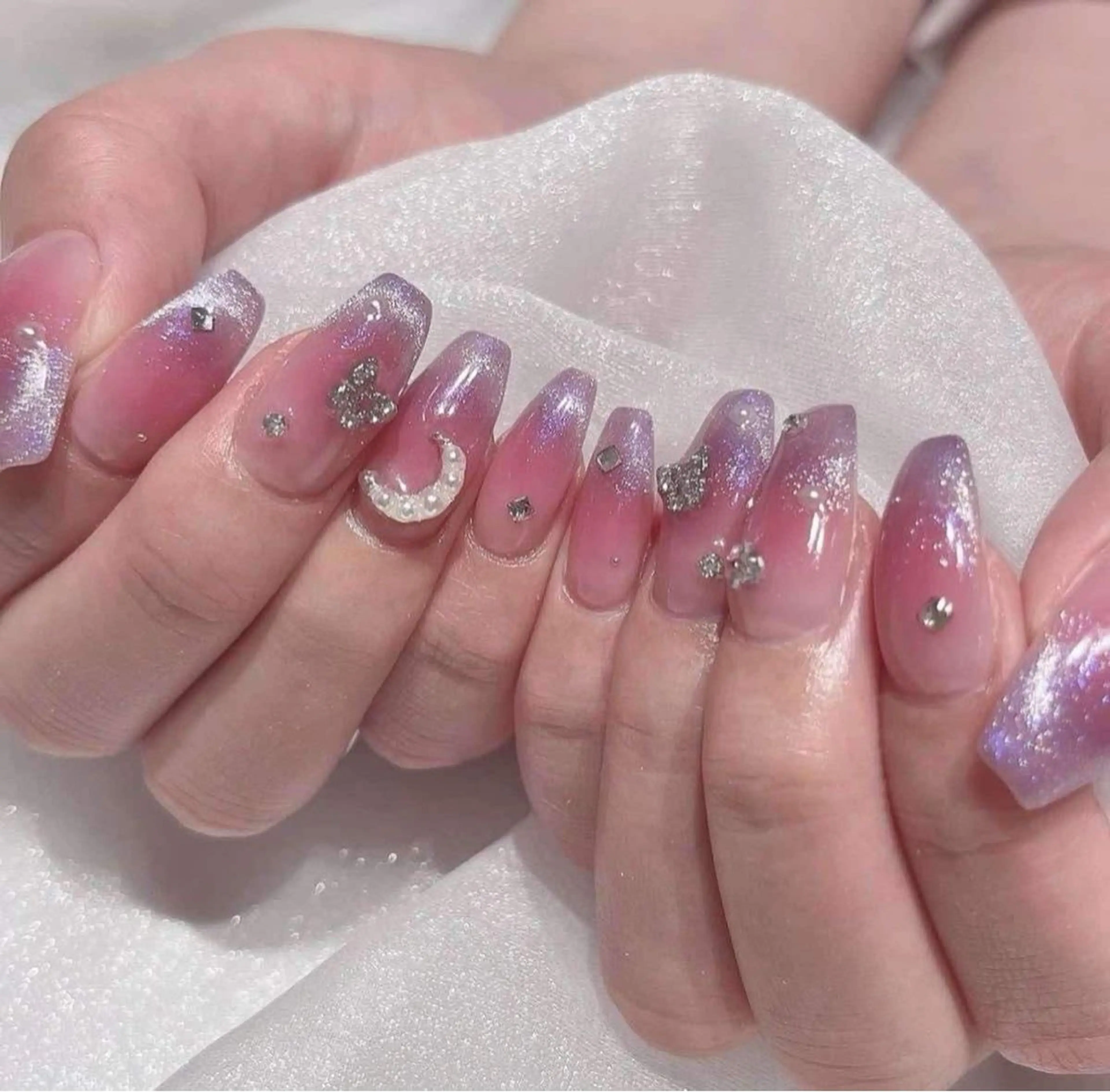ネイル 長さ出し グラデーション キラキラネイル マグネットネイル ミラーネイル Lee Nails チップ長さだし専門店のネイルデザイン