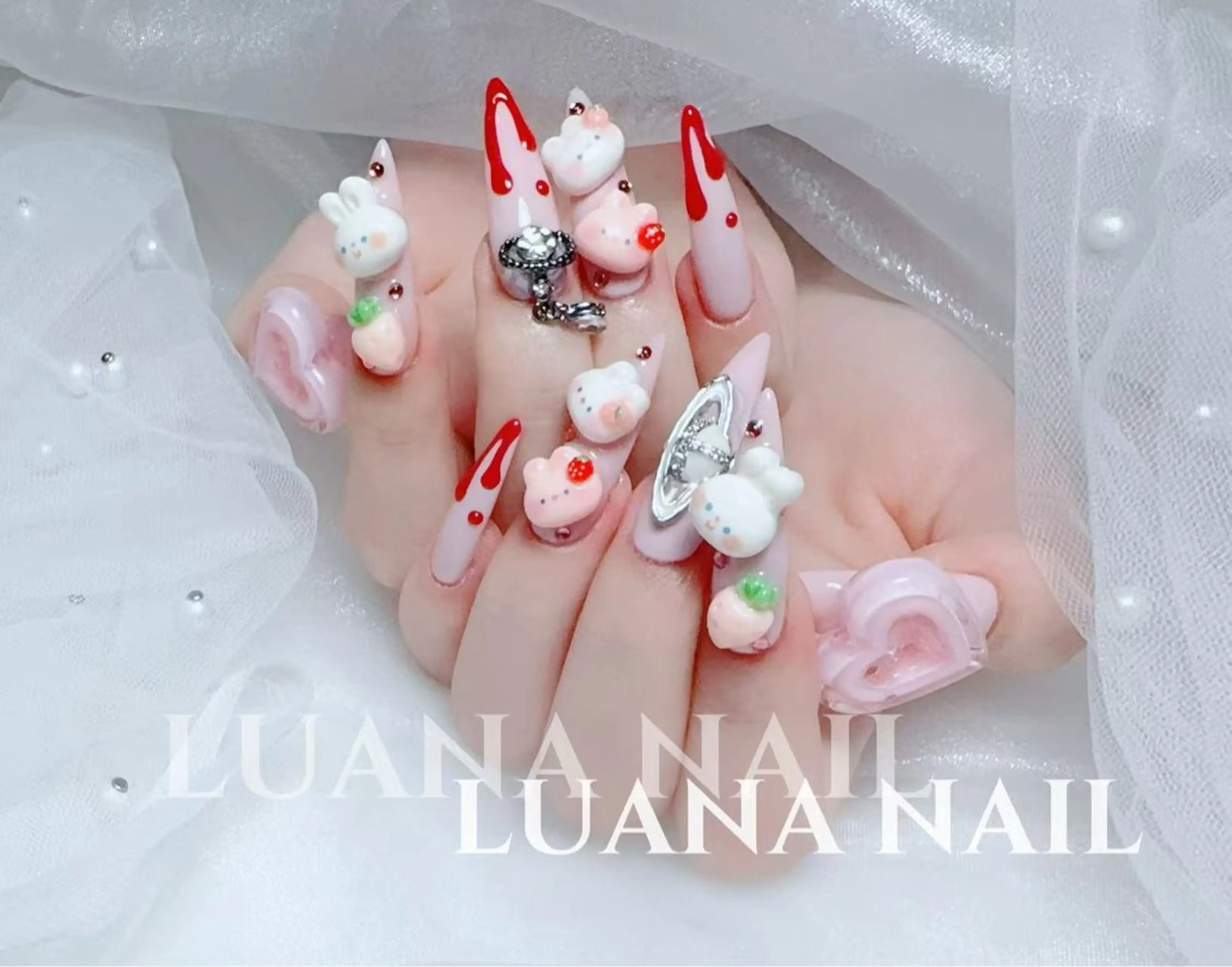 ネイル フラッシュネイル フレンチネイル 韓国ネイル ロングネイル マグネットネイル ハンドネイル ルアナネイル サロンのネイルデザイン