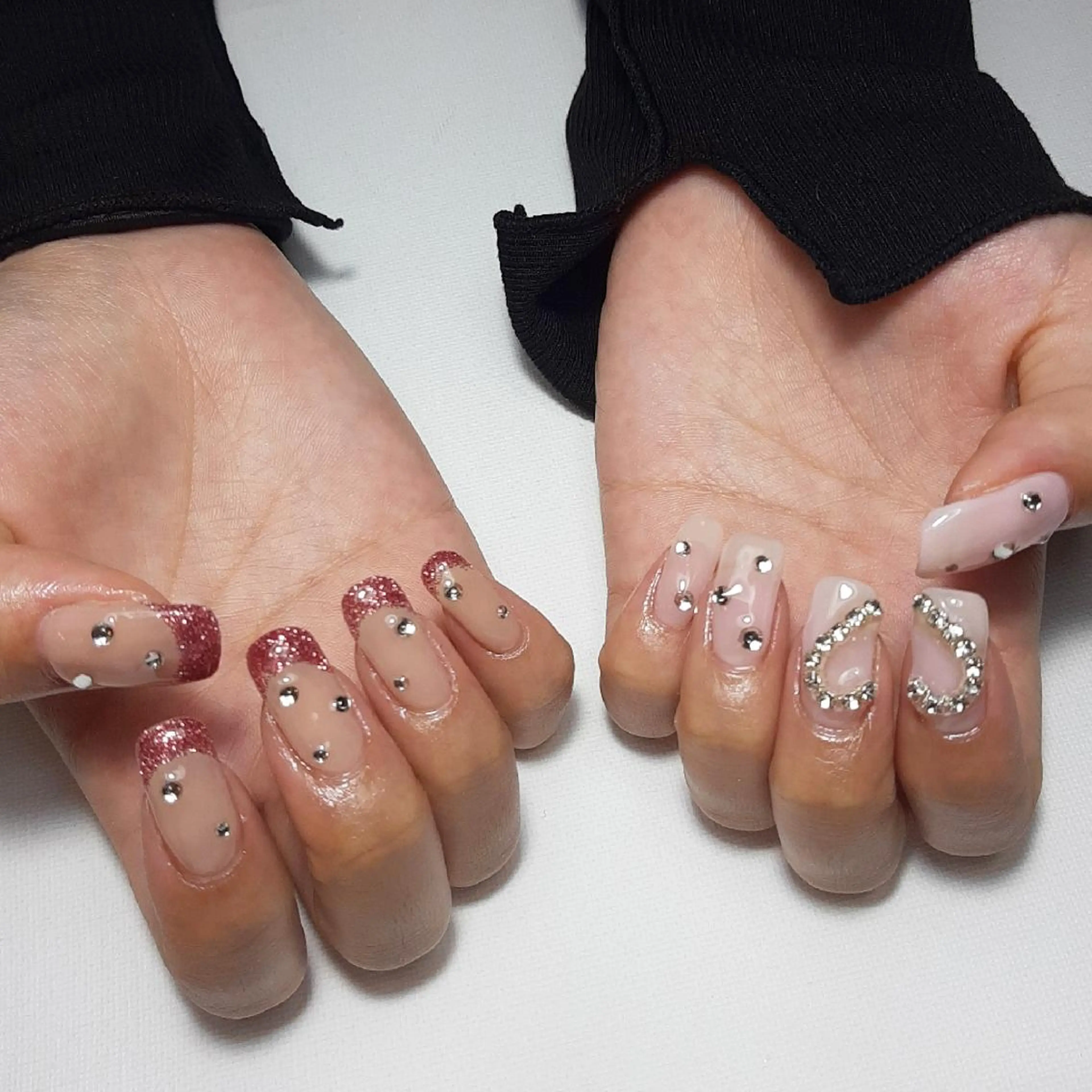 ネイル フレンチネイル ハート ラメ(グリッター) 春ネイル owlnail /持込みデザイン専門のネイルデザイン