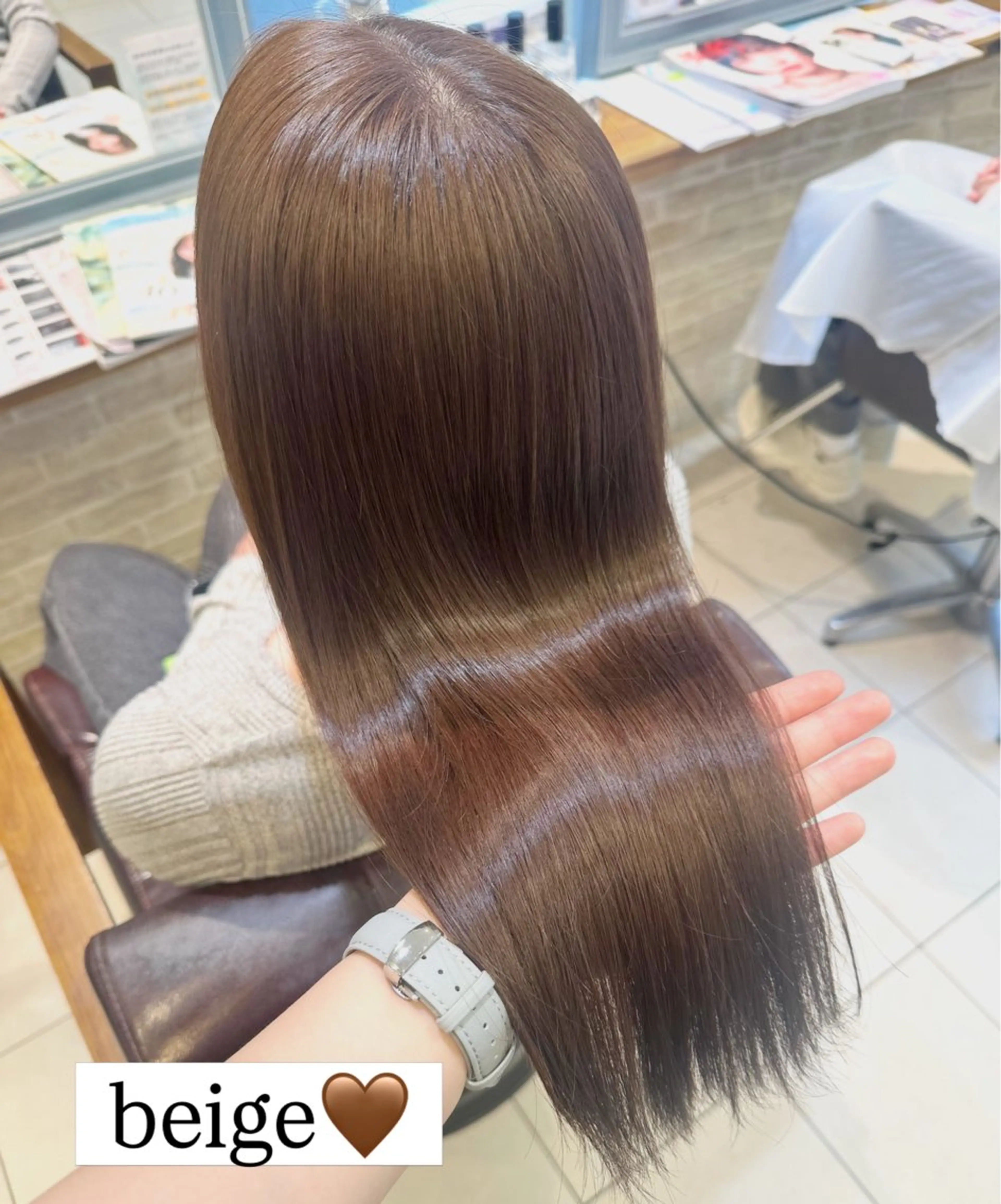 セミロング ヘアカラー トリートメント 縮毛矯正/髪質改善 🌿/ベージュ🤎のヘアスタイル