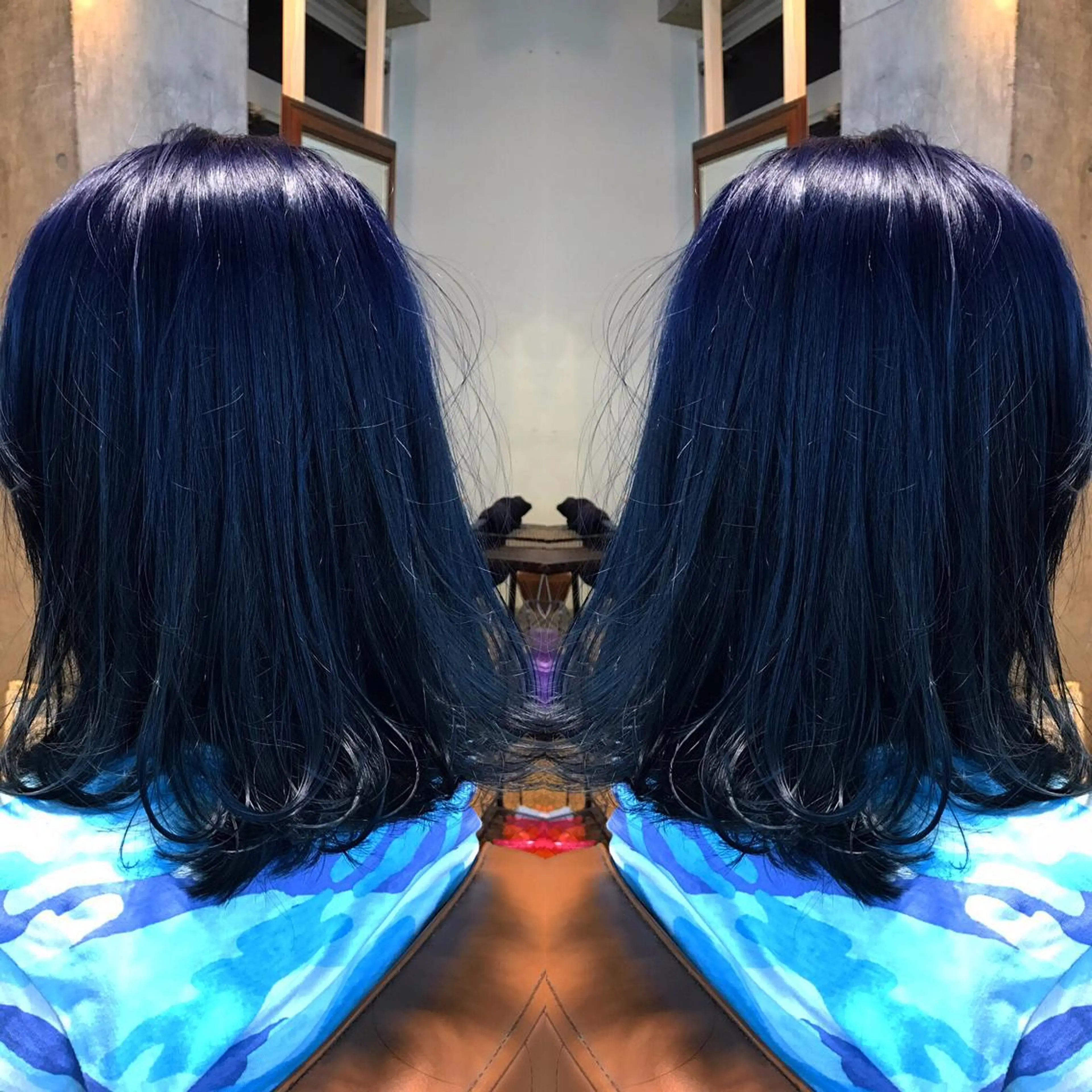 ミディアム カラー パーマ ヘアアレンジ メンズ キッズ ネイル マツエク・マツパ ダブルカラー ネイビーカラー ネイビー サロンドミルク 原宿のヘアスタイル