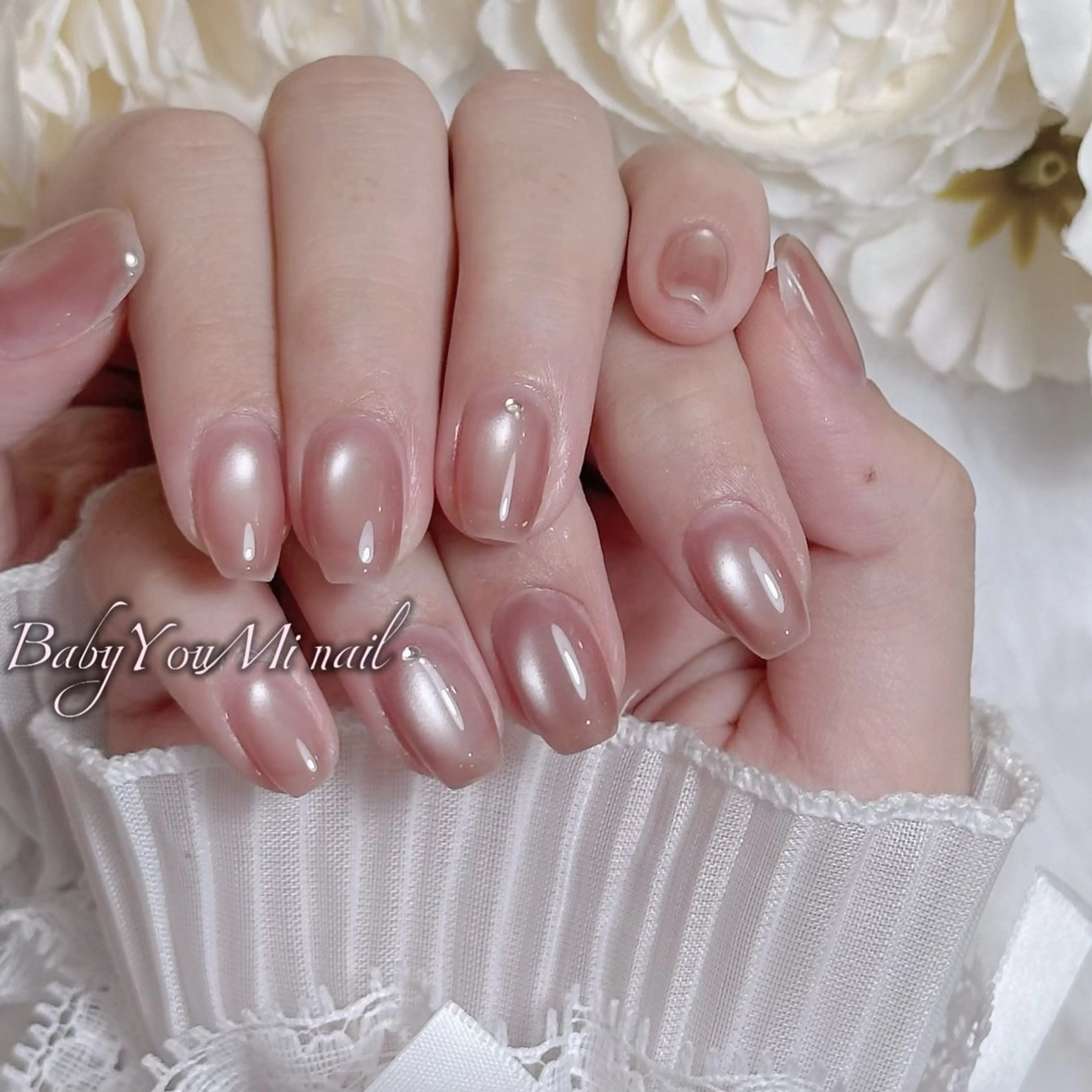 ネイル オーロラネイル チークネイル 成人式 フットネイル フレンチネイル ハンドネイル BabyYouMi nailのネイルデザイン