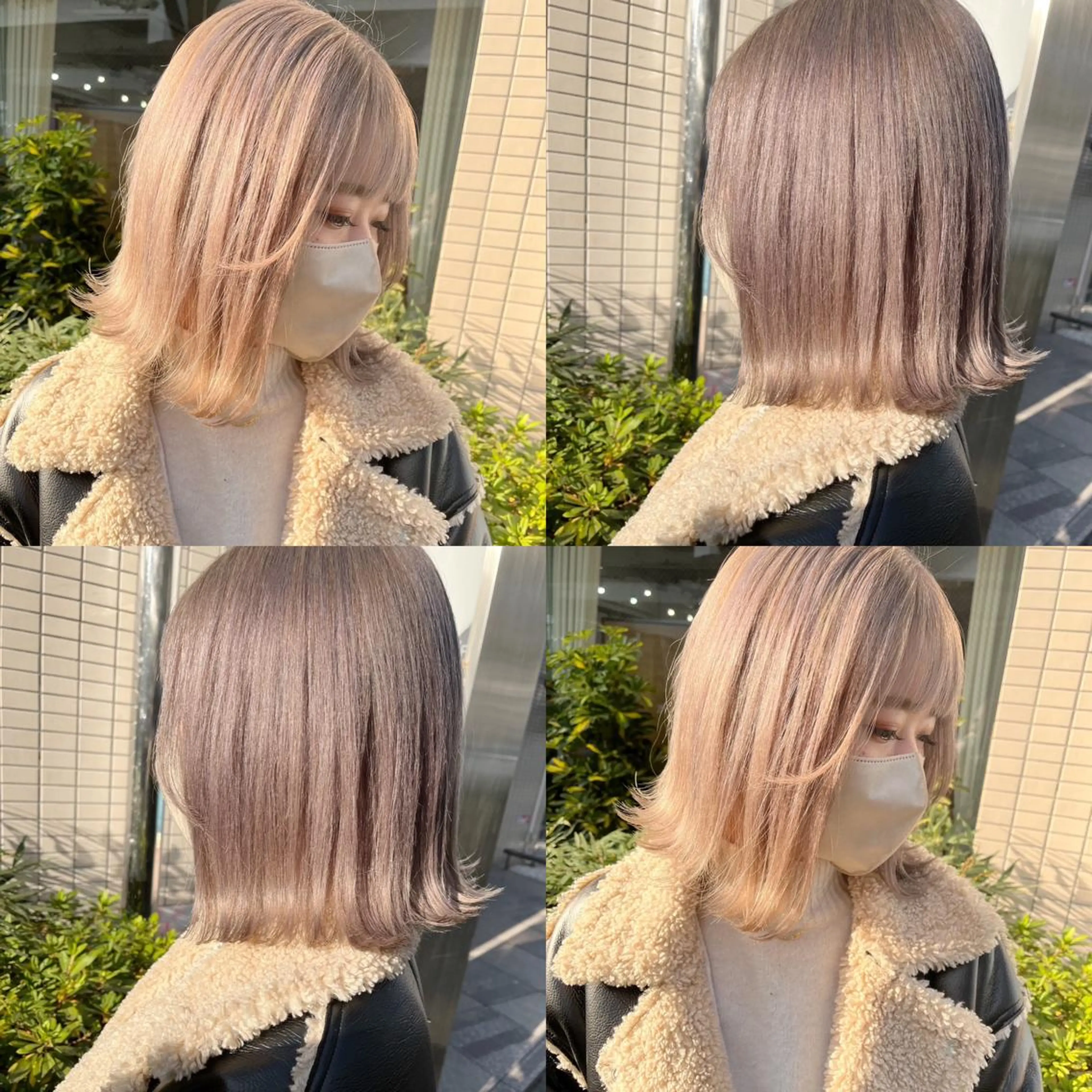 ミディアム カラー ベージュカラー ハイトーンカラー ハイトーンベージュ ヘアカラー モモカ/ハイトーン /バレイヤージュのヘアスタイル