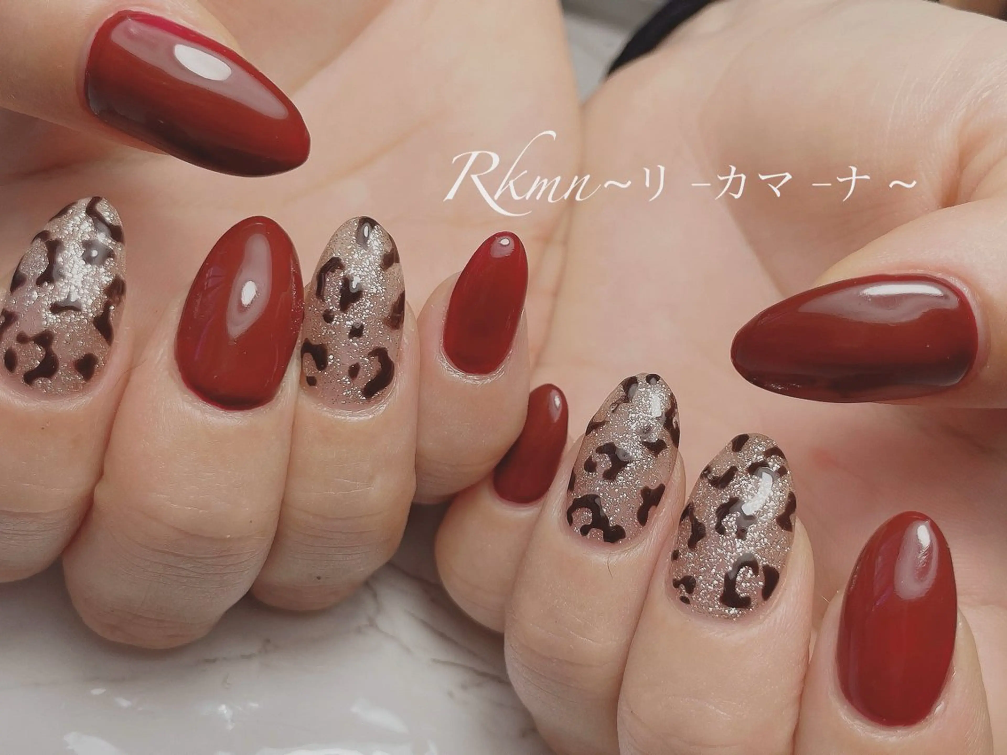 ネイル アニマル柄 アートネイル ボルドー 春ネイル ハンドネイル フットネイル ハンドケア Rkmn ~リ-カマ-ナ~のネイルデザイン