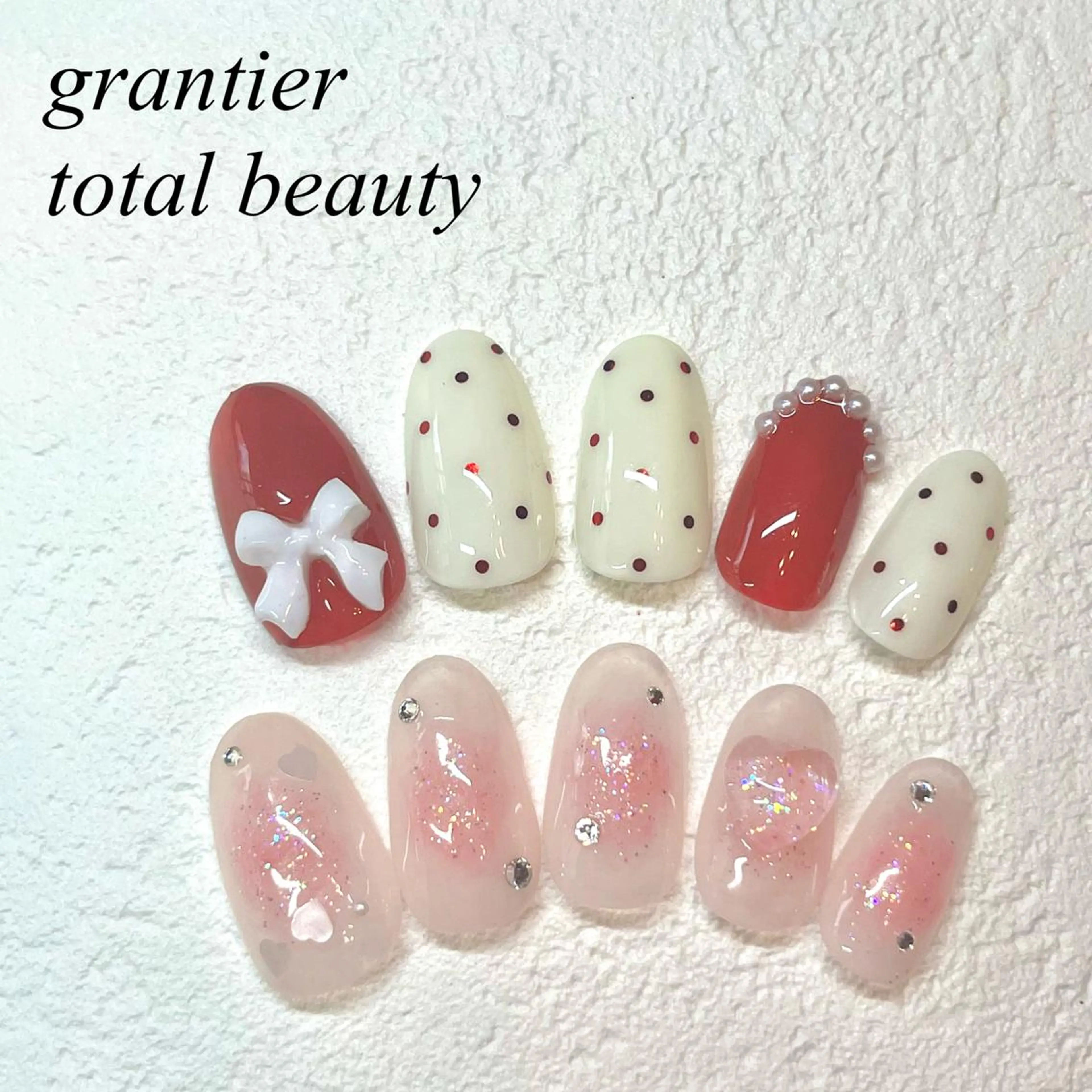 ネイル ハート ワンカラーネイル リボン grantier beautyのネイルデザイン