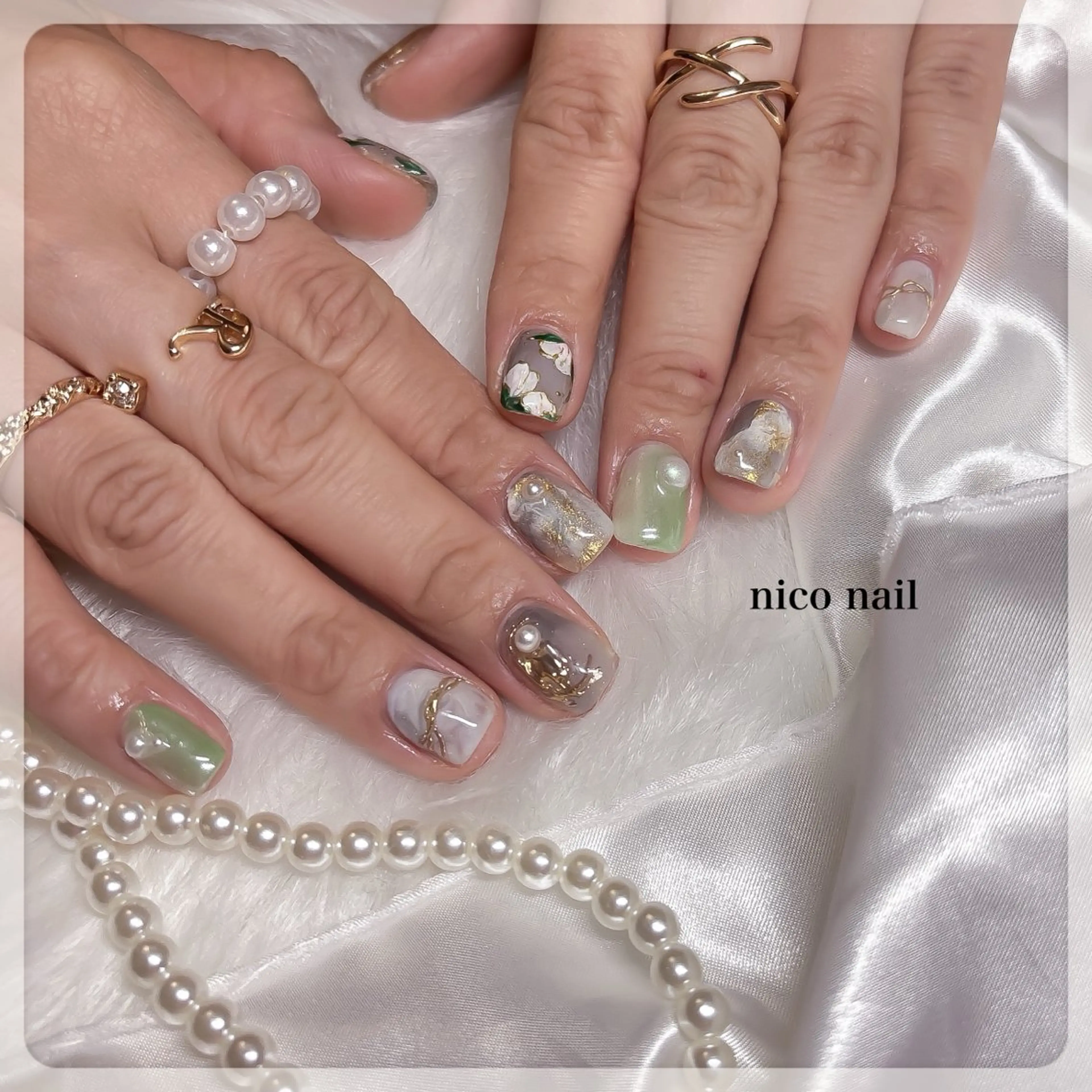 ネイル アートネイル オーロラネイル フラワーネイル キラキラネイル ミラーネイル 三鷹🎀韓国ネイル/ niconail🪄のネイルデザイン