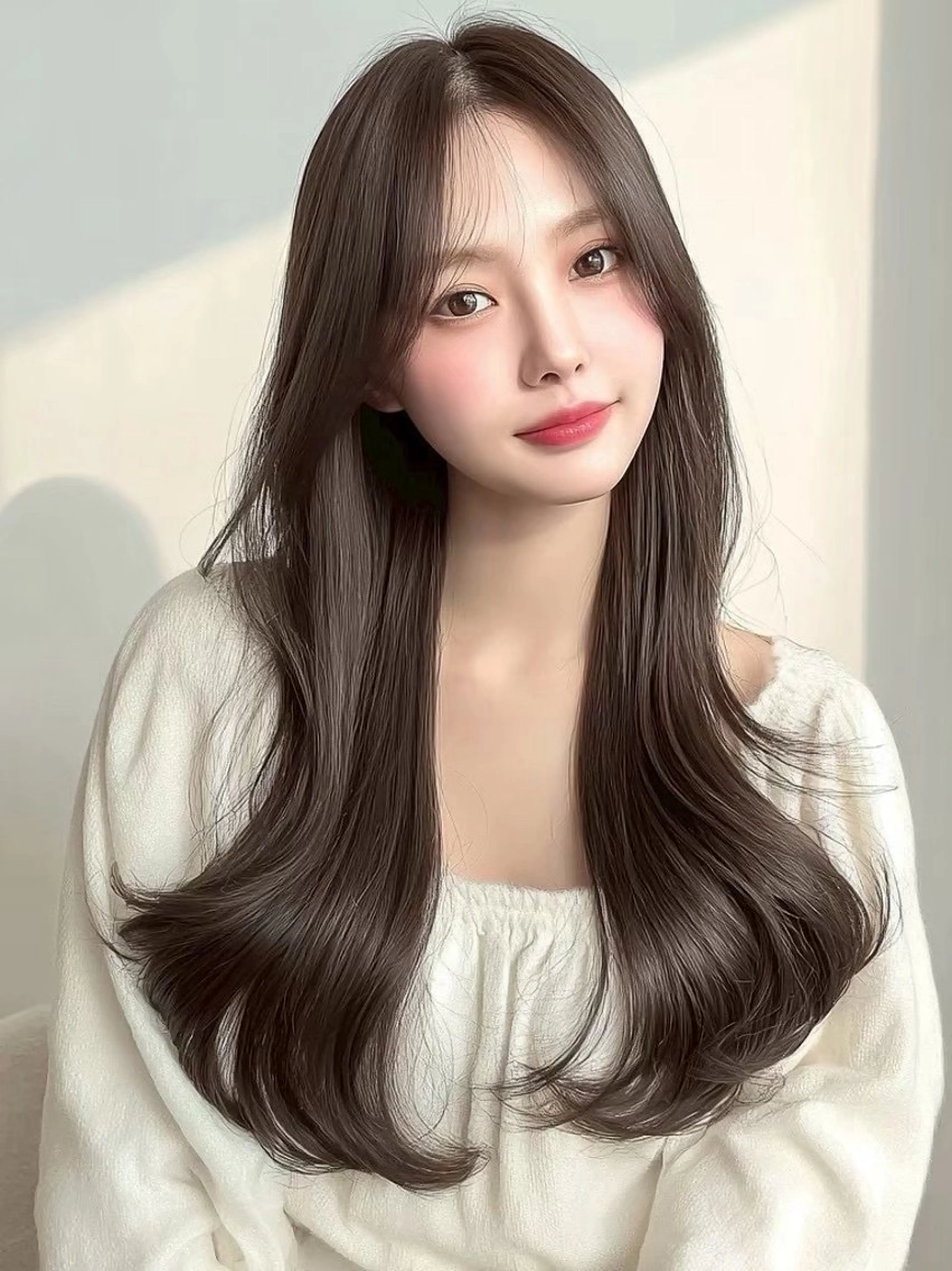 ロング ボブ 顔まわりレイヤー 韓国風ヘア レイヤーカット ウルフカット 岡田 望愛🫧のヘアスタイル