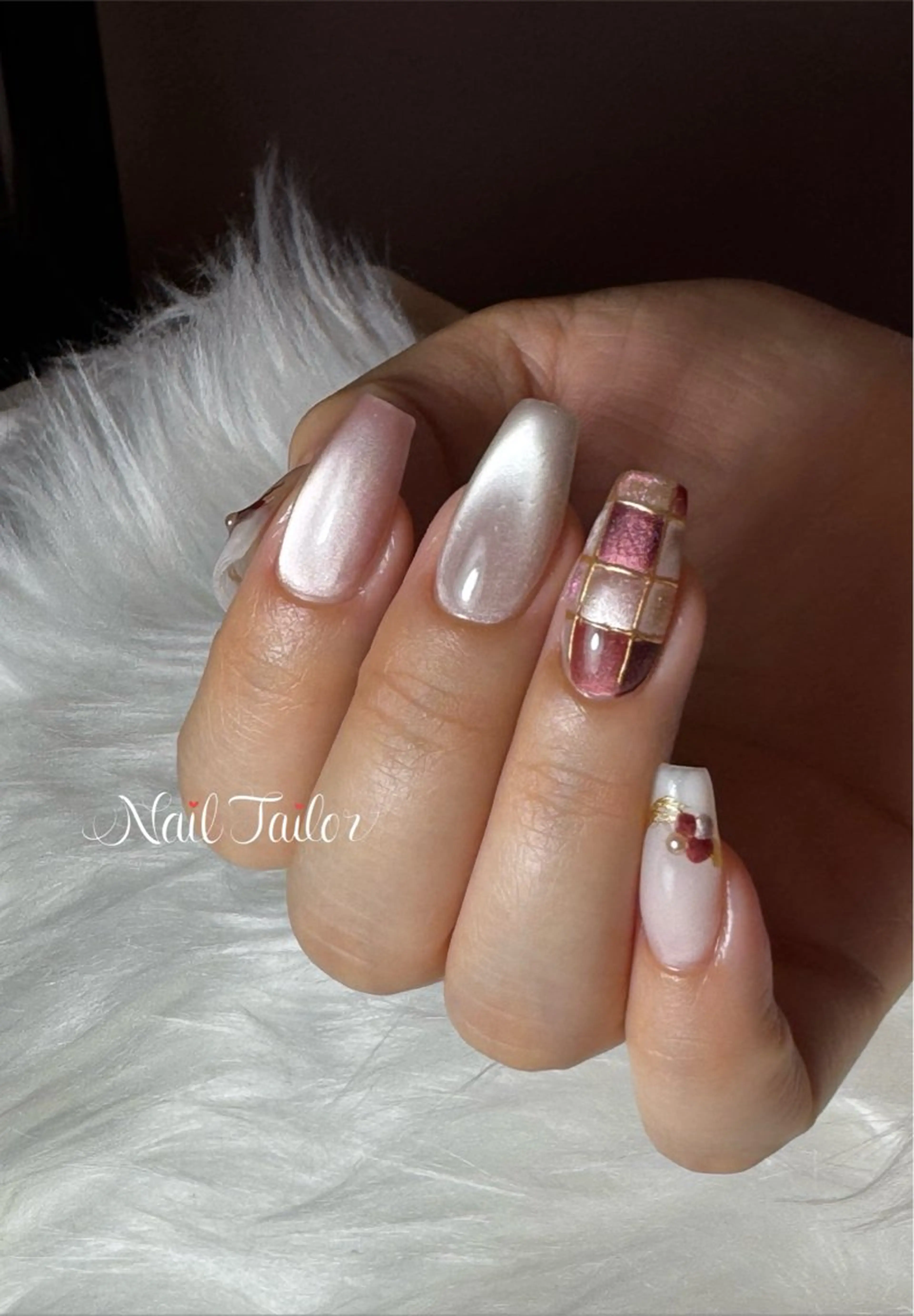 ネイル アートネイル ボルドー 長さ出し フラッシュネイル フラッシュマグ ハンドネイル NailTailor ネイルテイラーのネイルデザイン