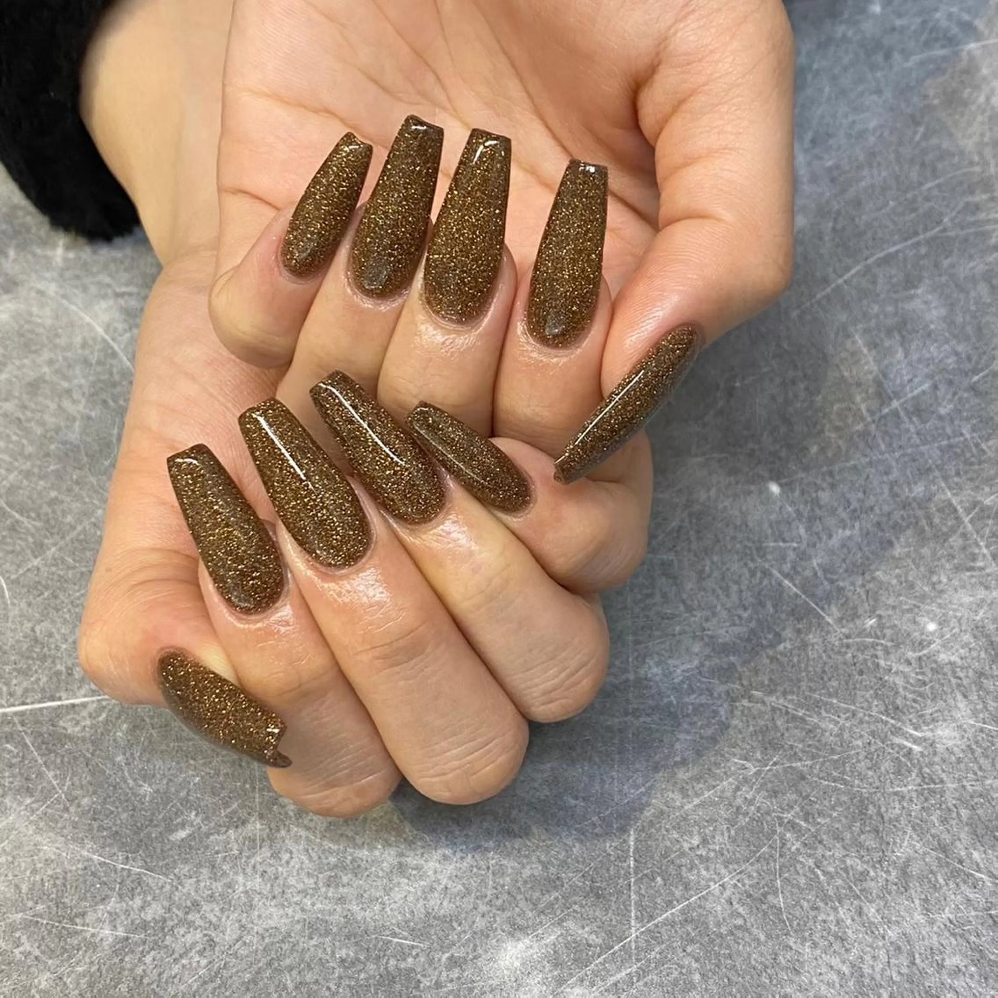 ネイル ブラウン ラメ(グリッター) 【やり放題専門店】 スカルプ＆長さ出しのネイルデザイン