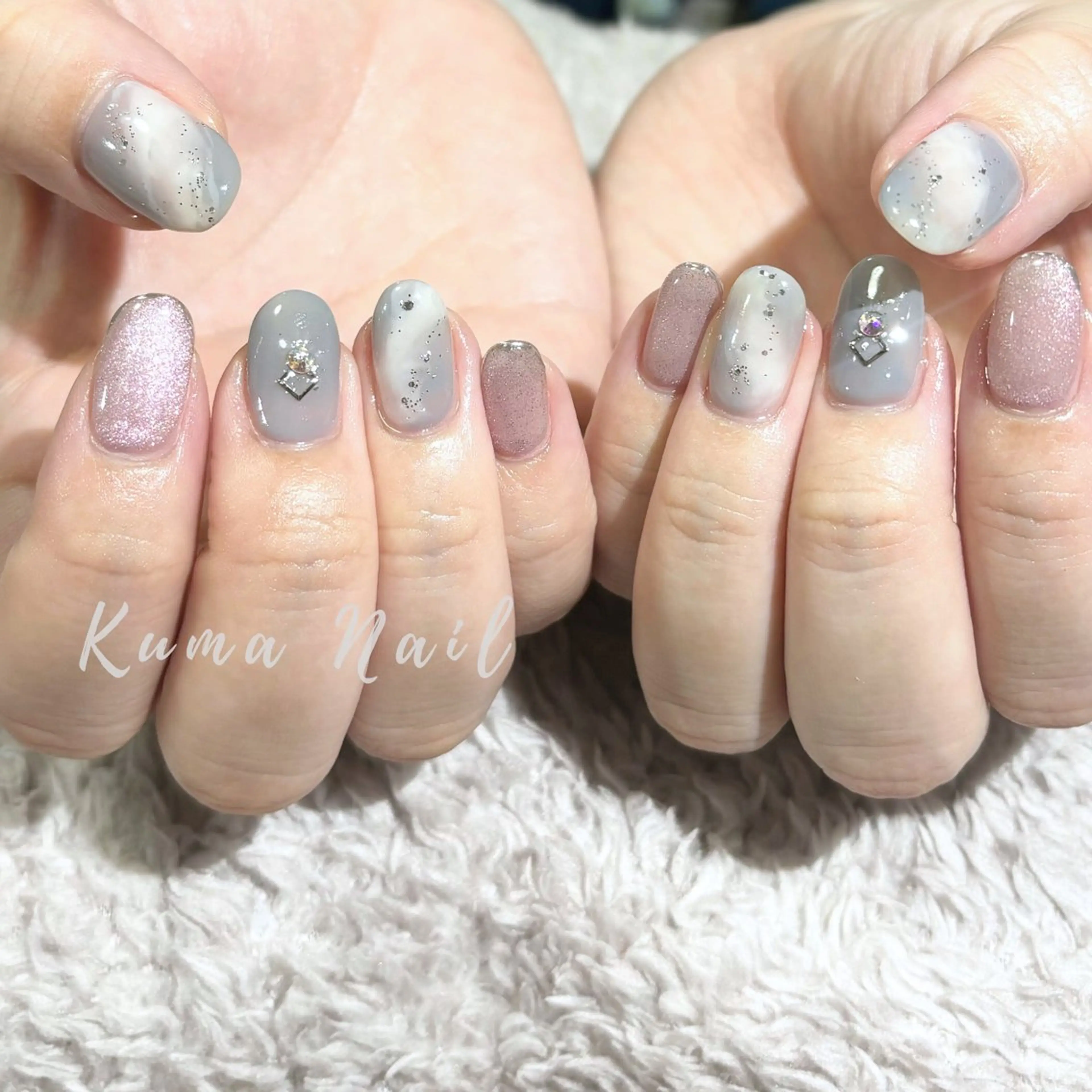 ネイル マグネットネイル ニュアンスネイル ピンク ハンドネイル Private salon Kuma Nail.所属・藤が丘ネイル Kuma Nailのネイルデザイン