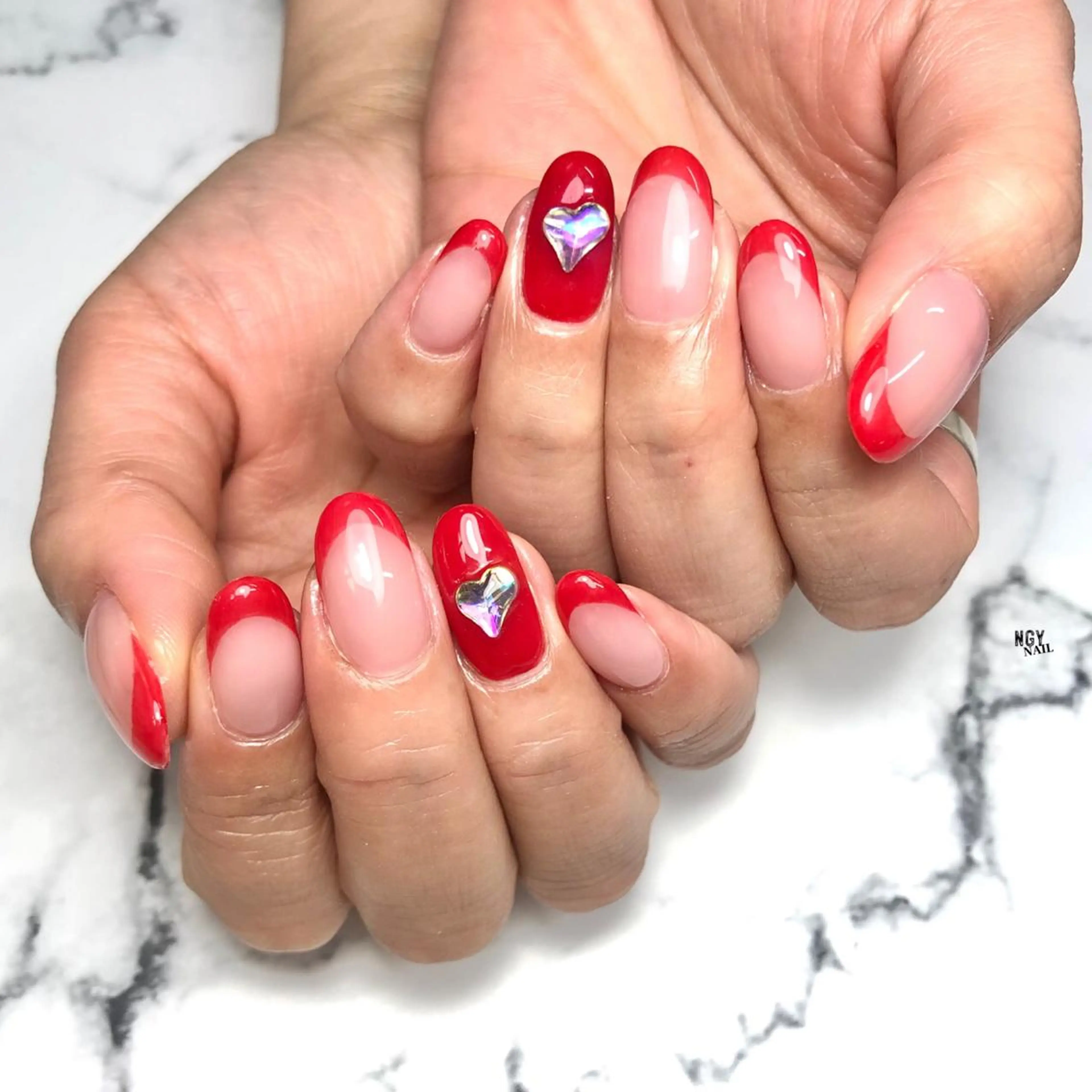 ネイル フレンチネイル ハート 韓国ネイル ワンカラーネイル ピンク ハンドネイル NAIL NOWのネイルデザイン