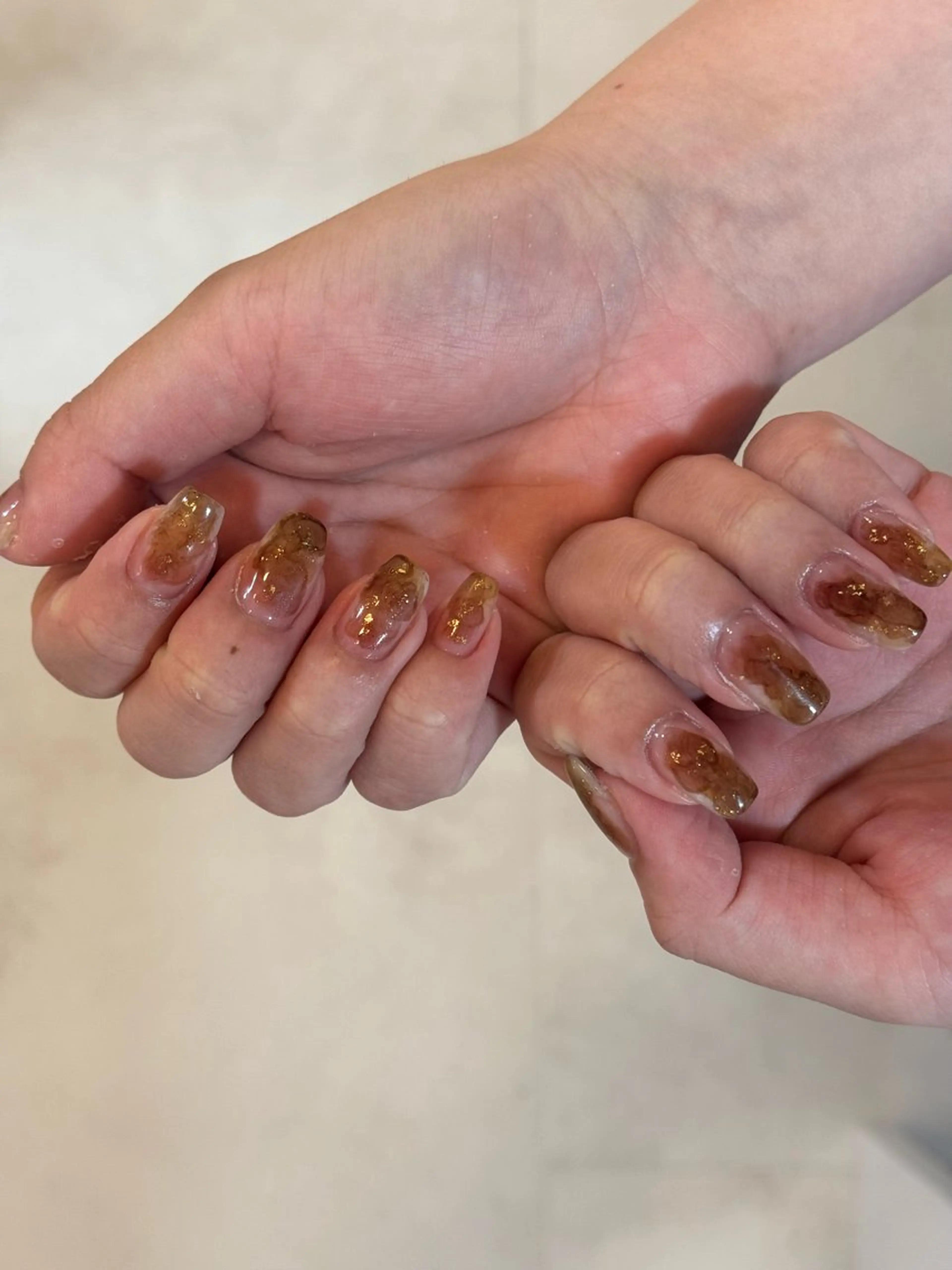 ネイル ブラウン 黄色 ハンドネイル soan 神楽坂店 mayuのネイルデザイン