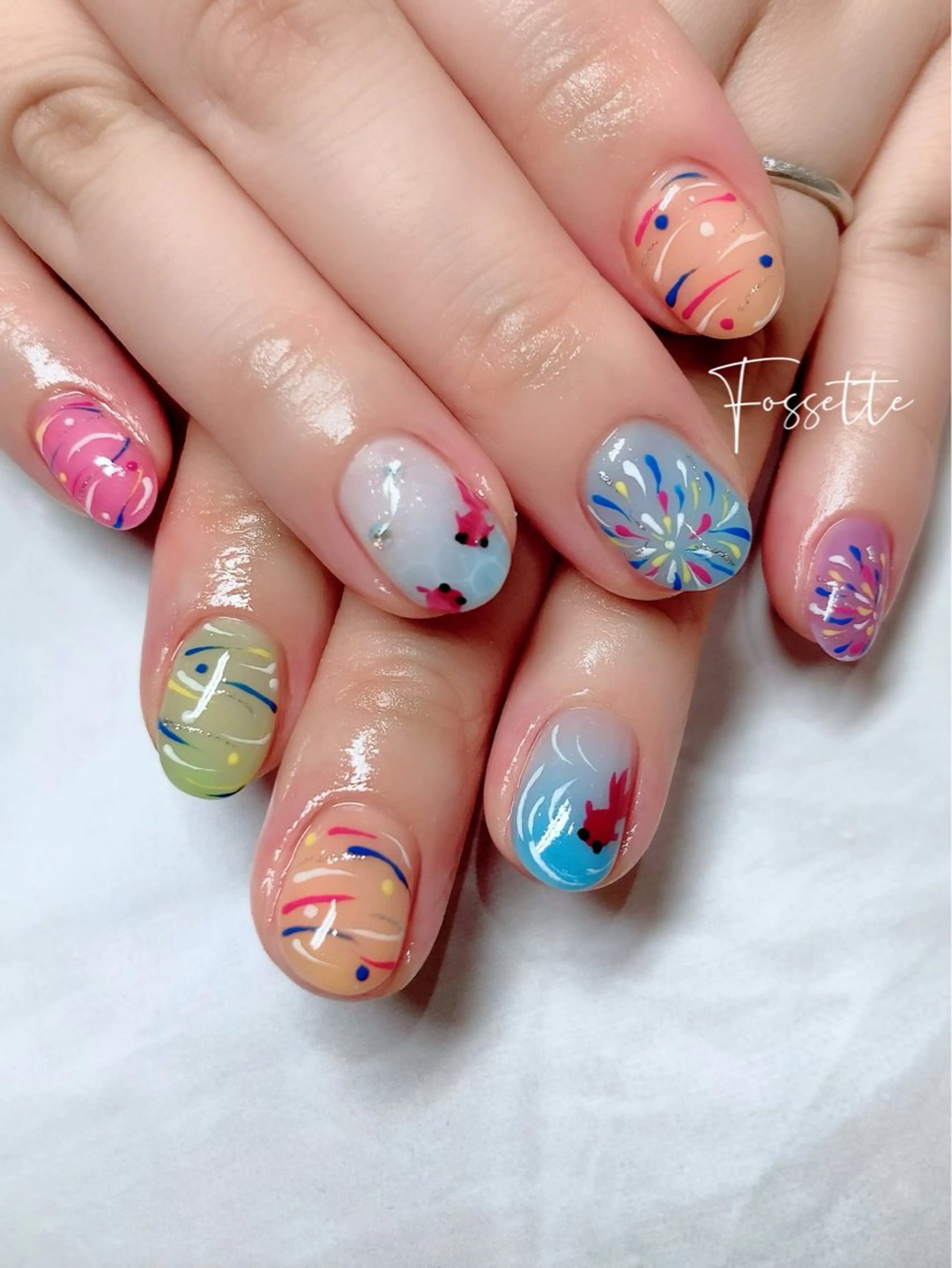 ネイル アートネイル 夏ネイル ヨーヨーネイル nailsalon Fossetteのネイルデザイン