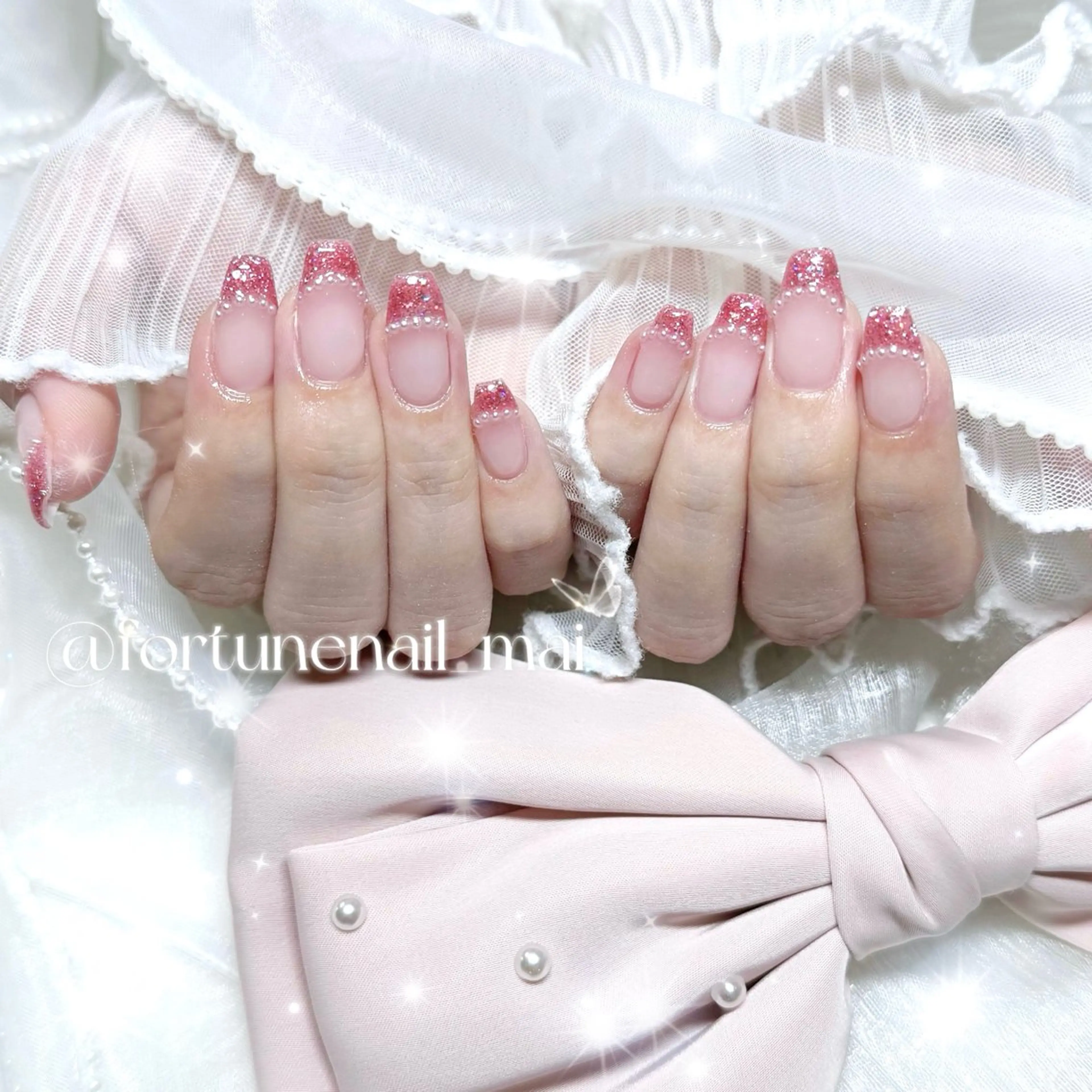 ネイル フレンチネイル ラメ(グリッター) ハンドネイル 🎀Mai 🎀4/15空✩.*のネイルデザイン