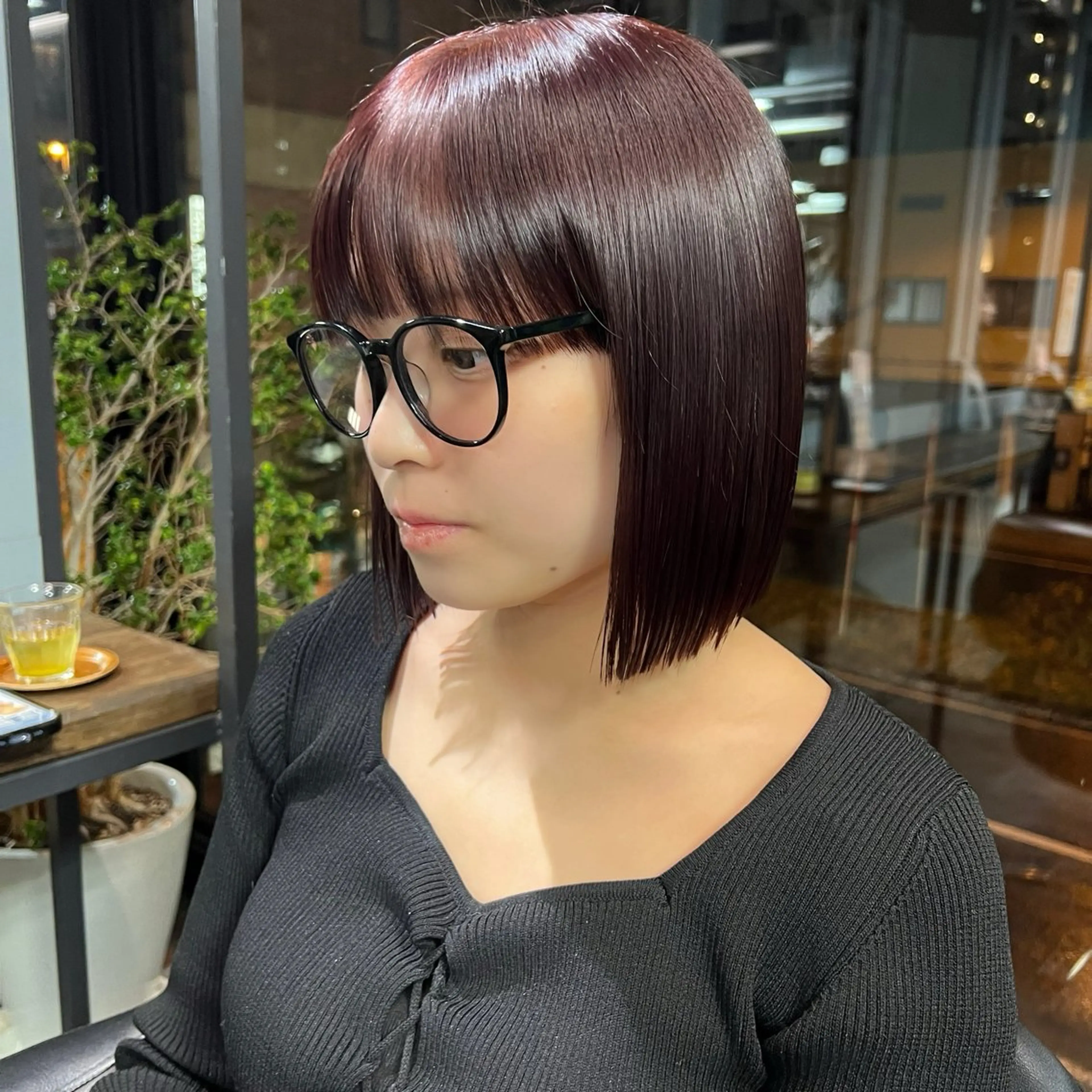 ミディアム 切りっぱなしボブ ボブ ワイドバング カット 💘札幌クロスパーマ 髪質改善💘rinaのヘアスタイル