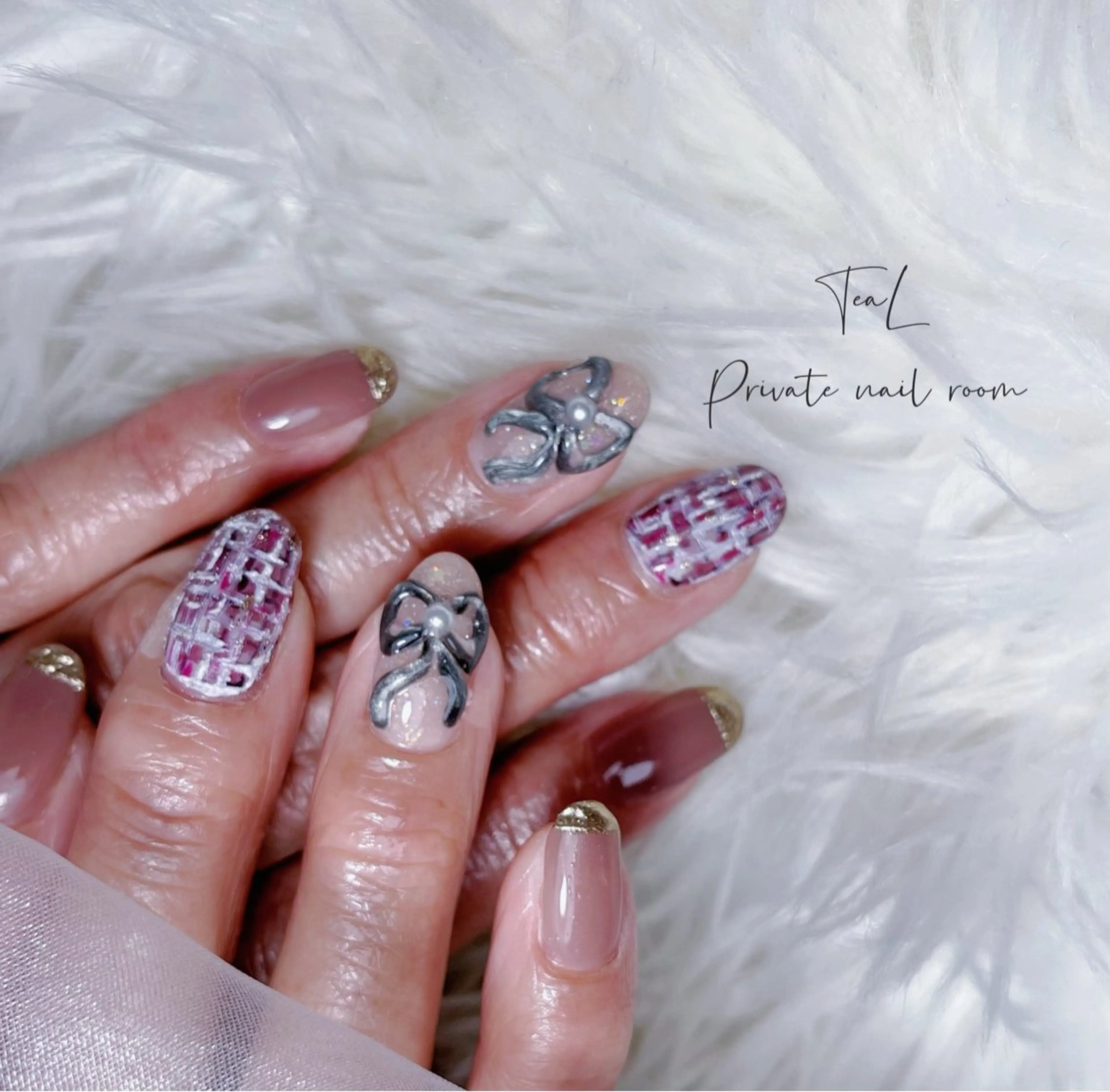 ネイル ピンク リボン ハンドネイル TeaL nailのネイルデザイン