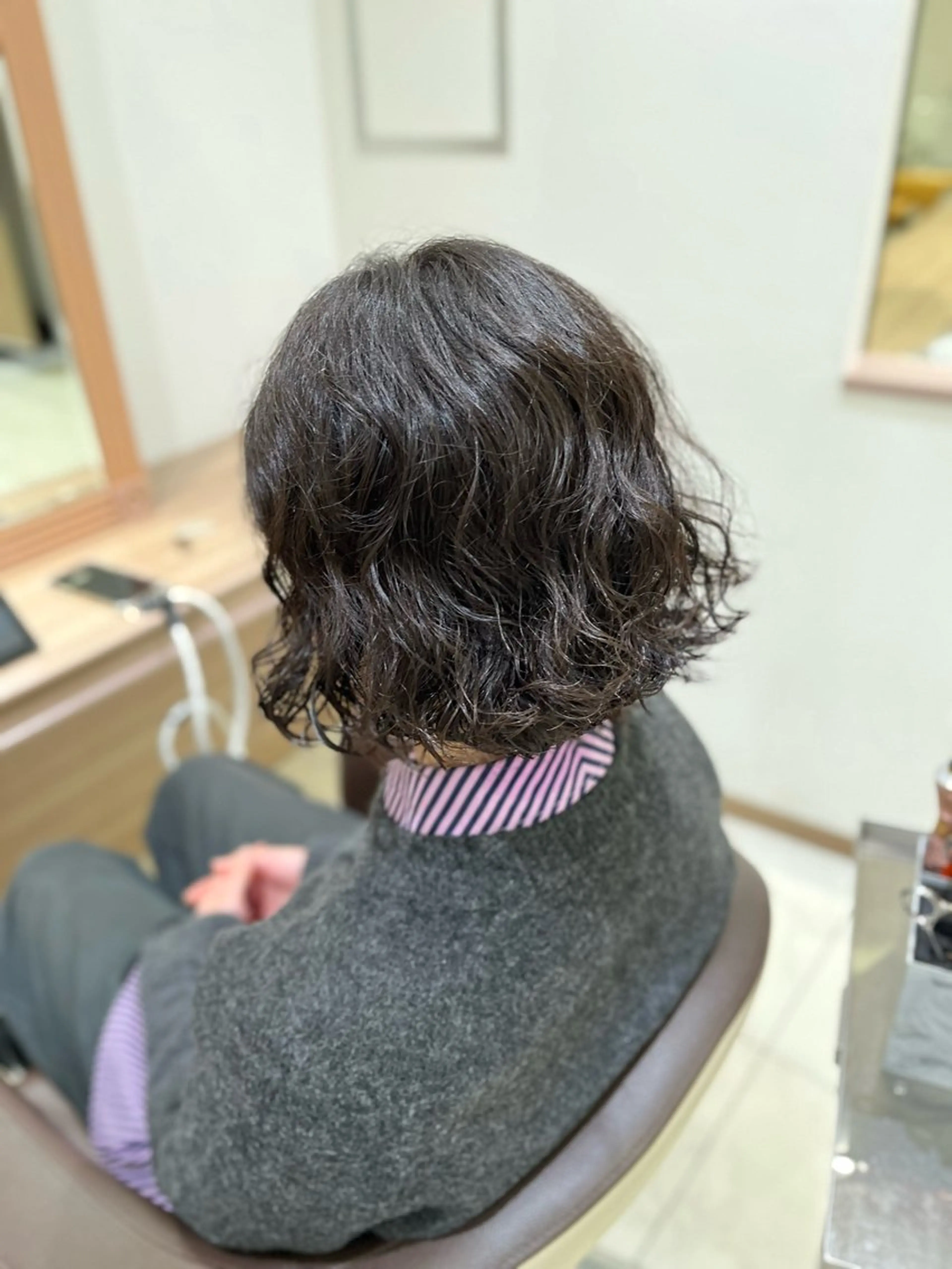 ショート パーマ ワンレンボブ ボブ 【メンズパーマ✨️ 髪質改善矯正】岩城のヘアスタイル