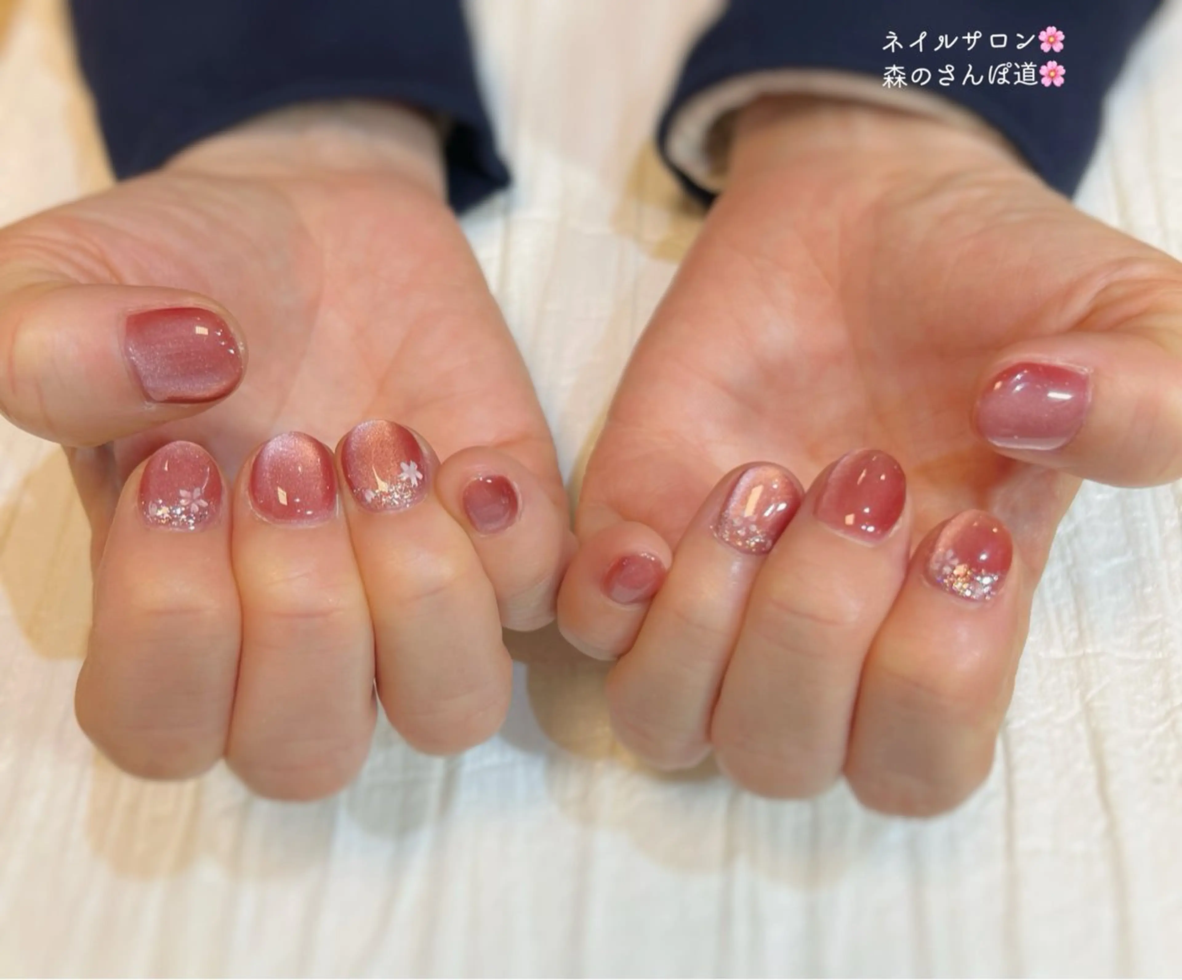 ネイル ハンドネイル ショートネイル 森のさんぽ道のネイルデザイン