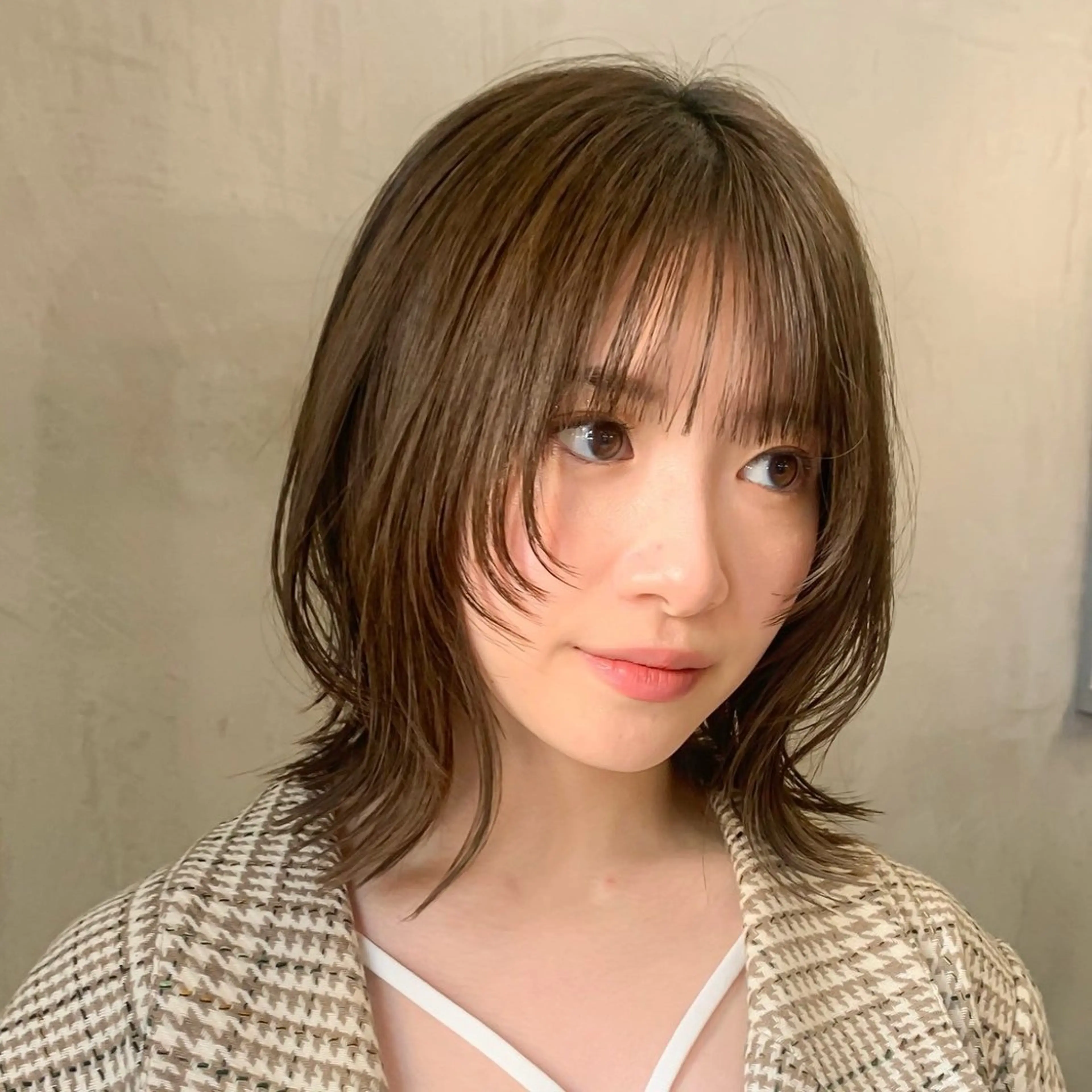 ミディアム オリーブカラー/みづ き/ボブパーマ🤍のヘアスタイル