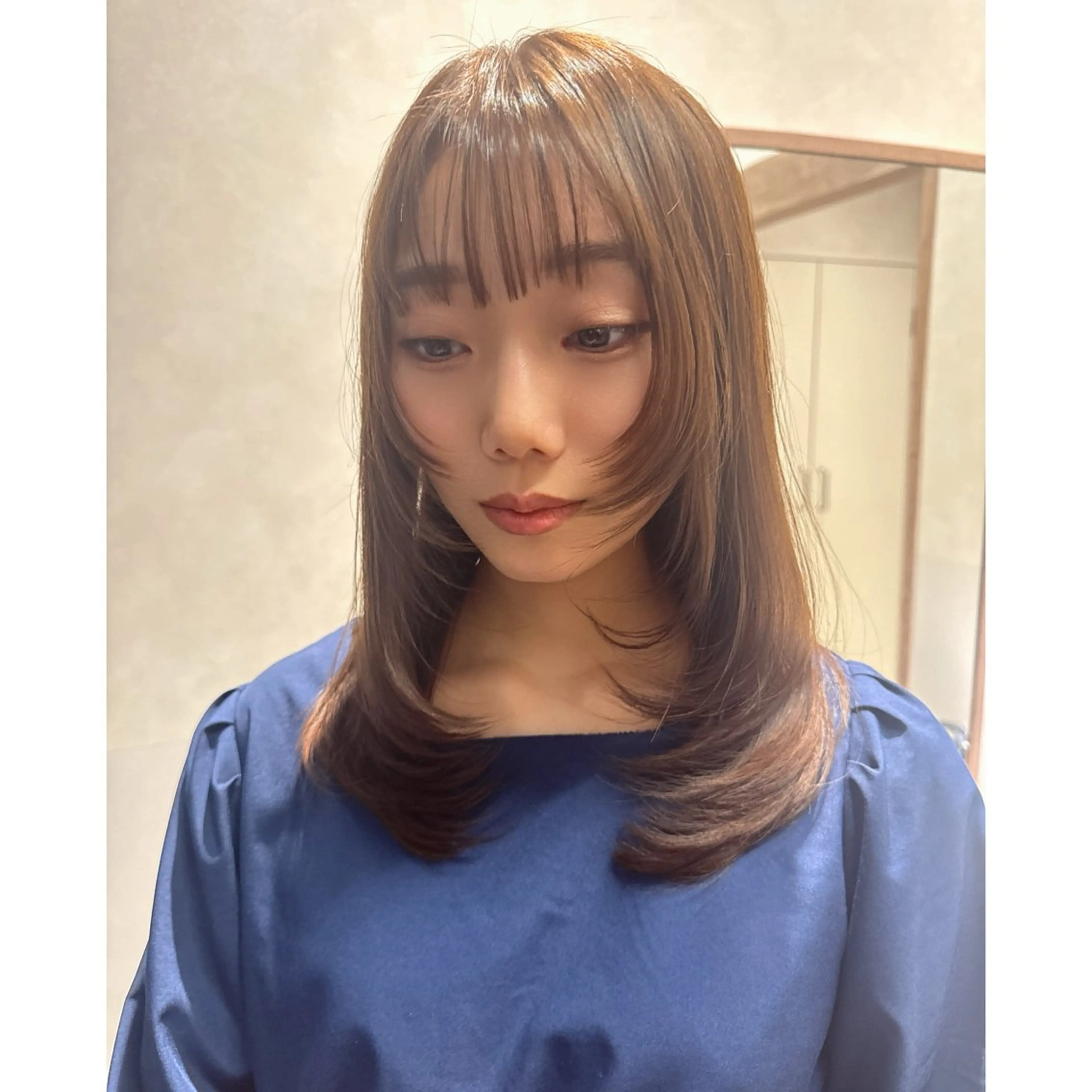 セミロング レイヤーカット 小顔カット カット 森 隆秀/韓国ヘアのヘアスタイル