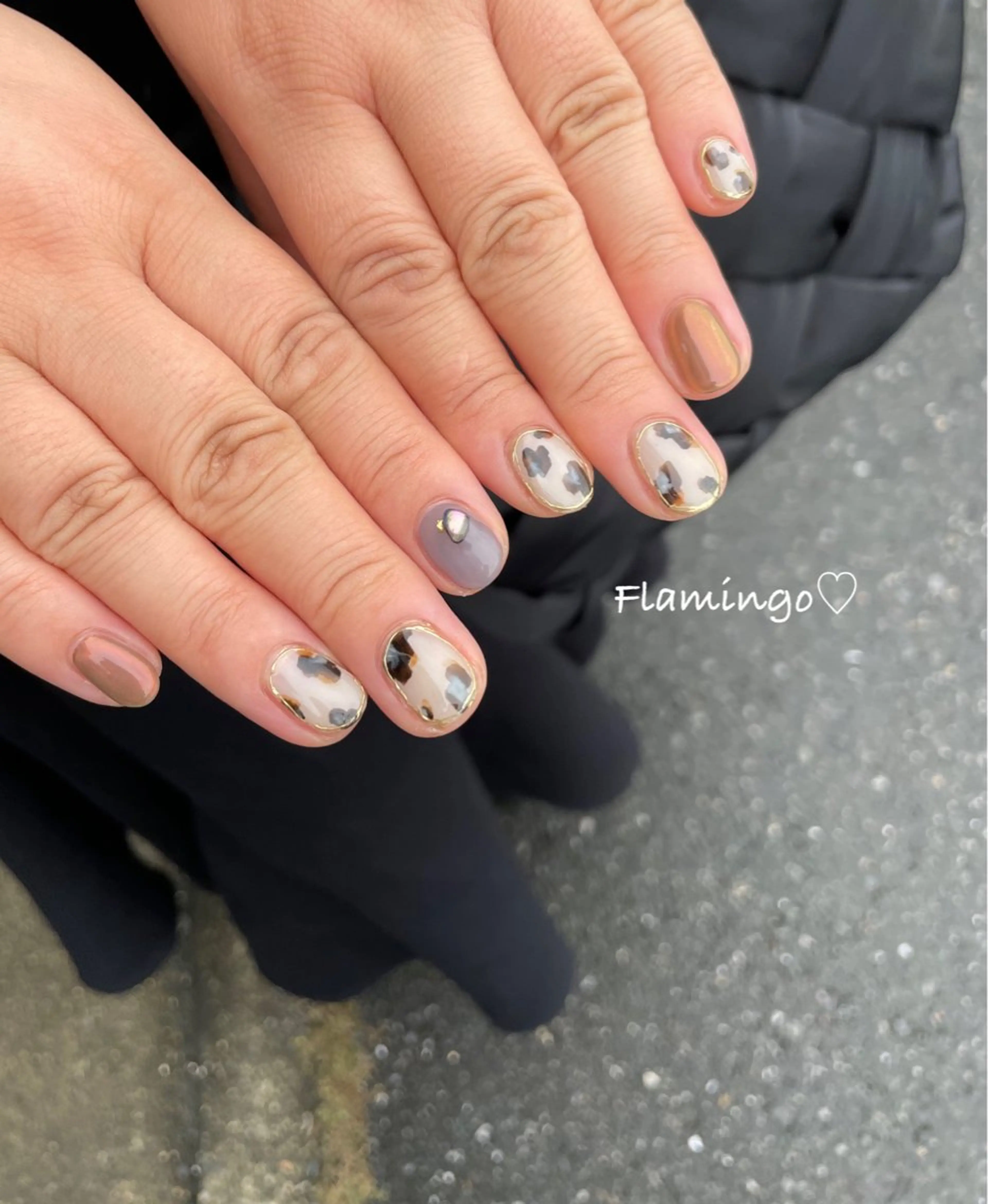 ネイル アニマル柄 ミラーネイル ハンドネイル フィルイン／自爪育成 ／爪に優しい施術のネイルデザイン