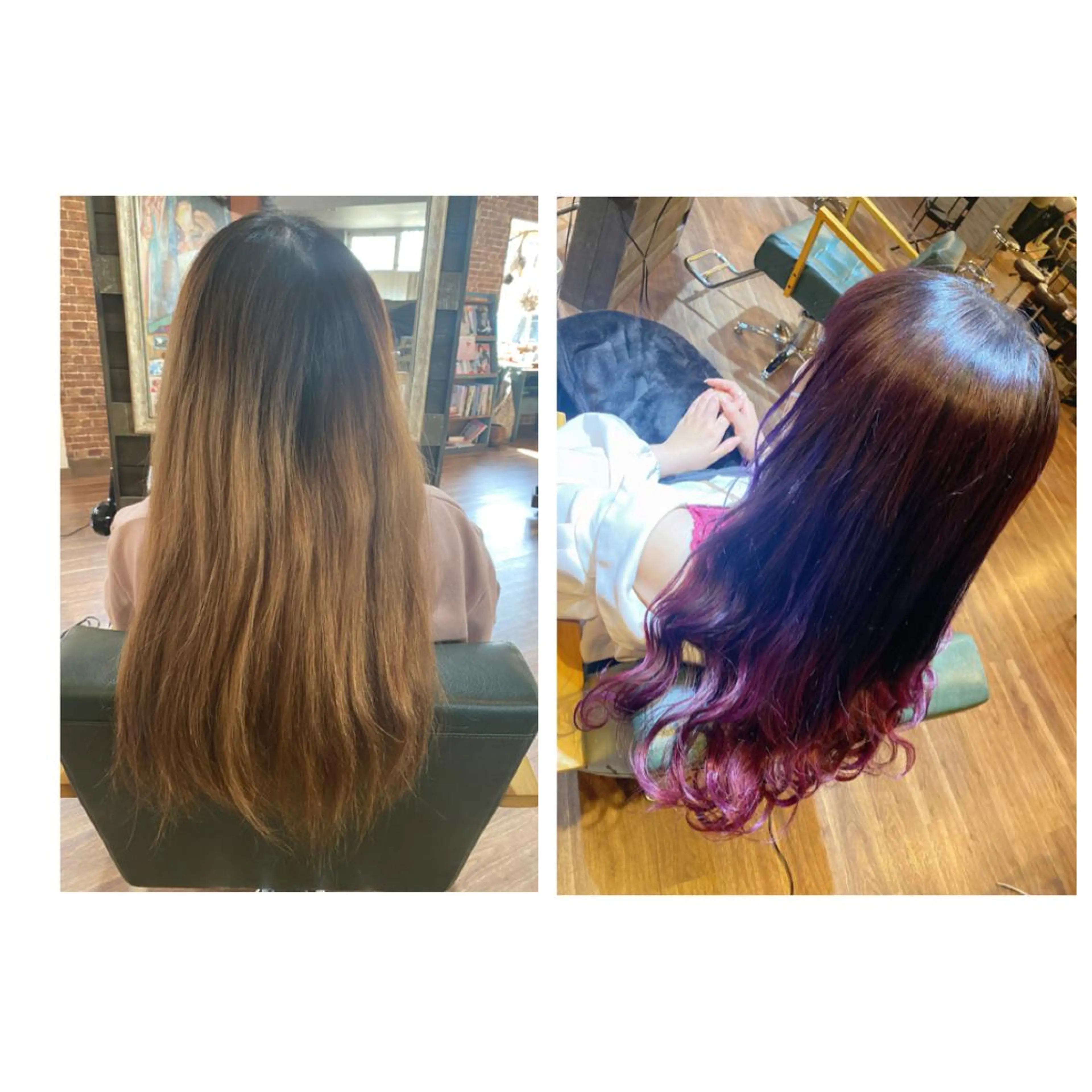 ロング カラー パーマ グラデーションカラー ピンクカラー 縮毛矯正 ハイライト/インナー /ブリーチ/レイヤーのヘアスタイル