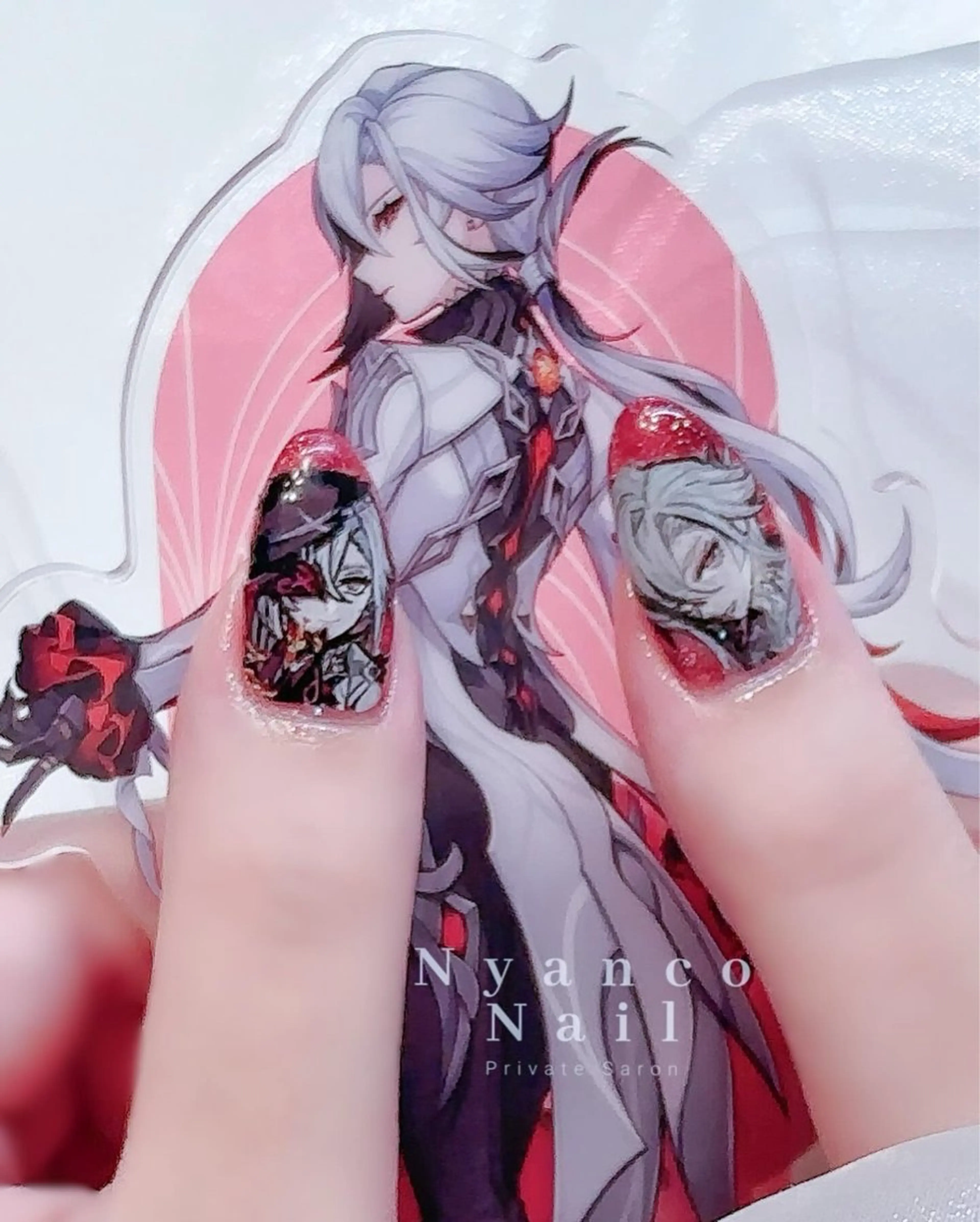 ネイル ジェルネイル キラキラネイル マグネットネイル 赤色 夏ネイル Nyanco Nailのネイルデザイン