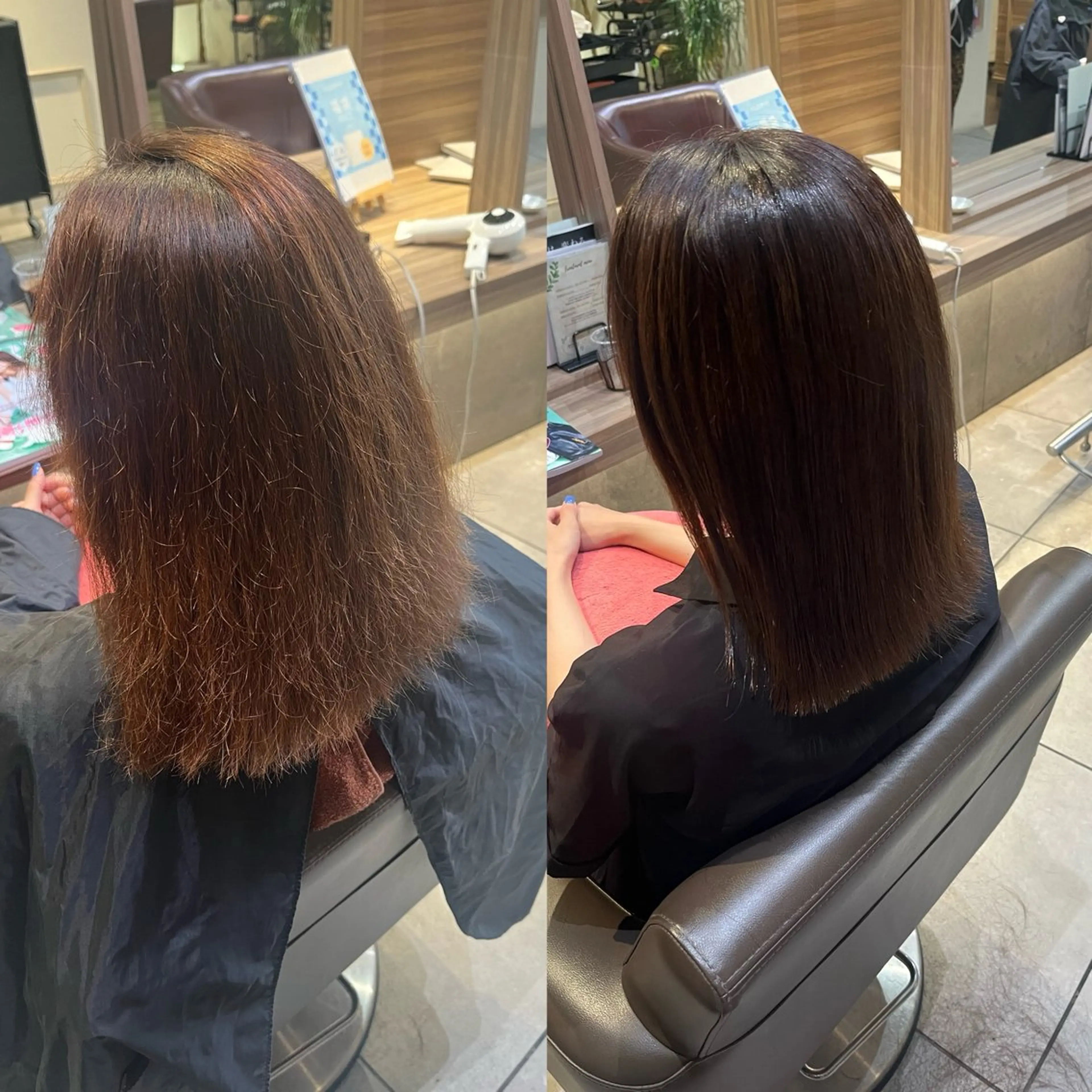 セミロング カラー 髪質改善 カット ヘアカラー 縮毛矯正 川越 輝梨奈のヘアスタイル