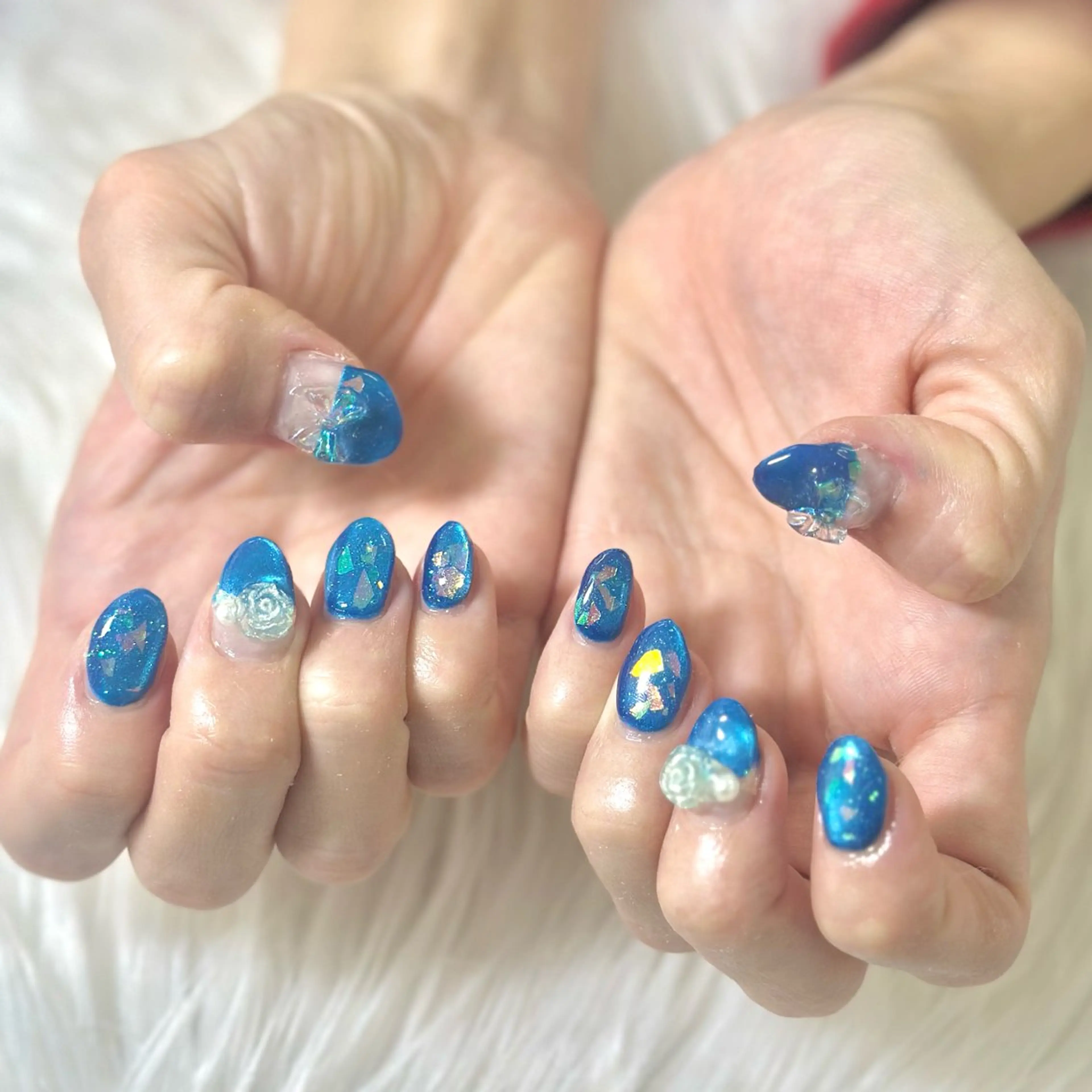 ネイル 氷ネイル・うるうるネイル マグネットネイル リボン Heartnail Hino Reinaのネイルデザイン