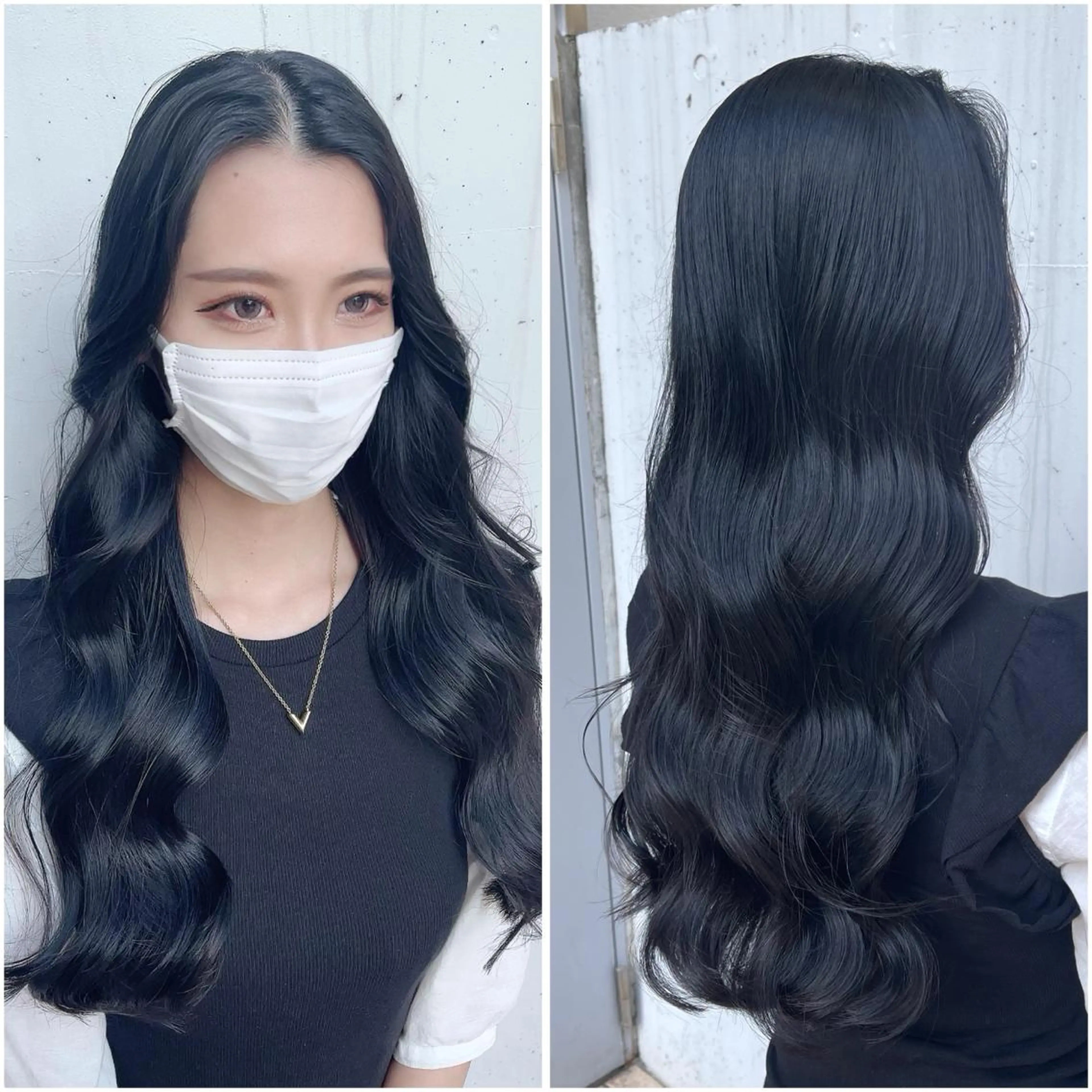 ロング カラー 黒髪 ブルーカラー ブルーブラック グレージュ ハイライトカラー カット ヘアカラー トリートメント 泉 堅也のヘアスタイル