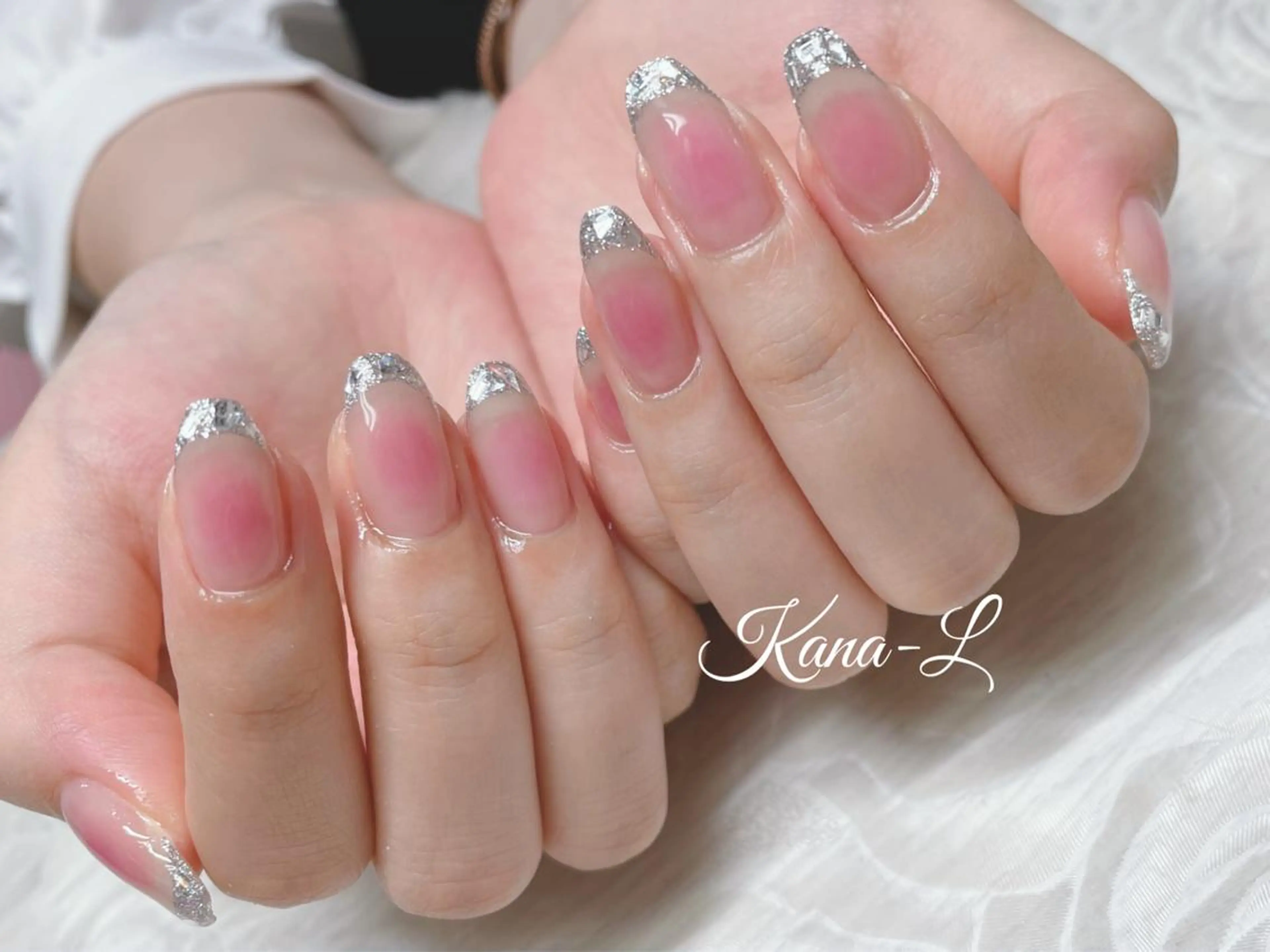 カラー ネイル ピンクカラー チークネイル フレンチネイル ジェルネイル ガラスフレンチ 芦辺 香奈のネイルデザイン