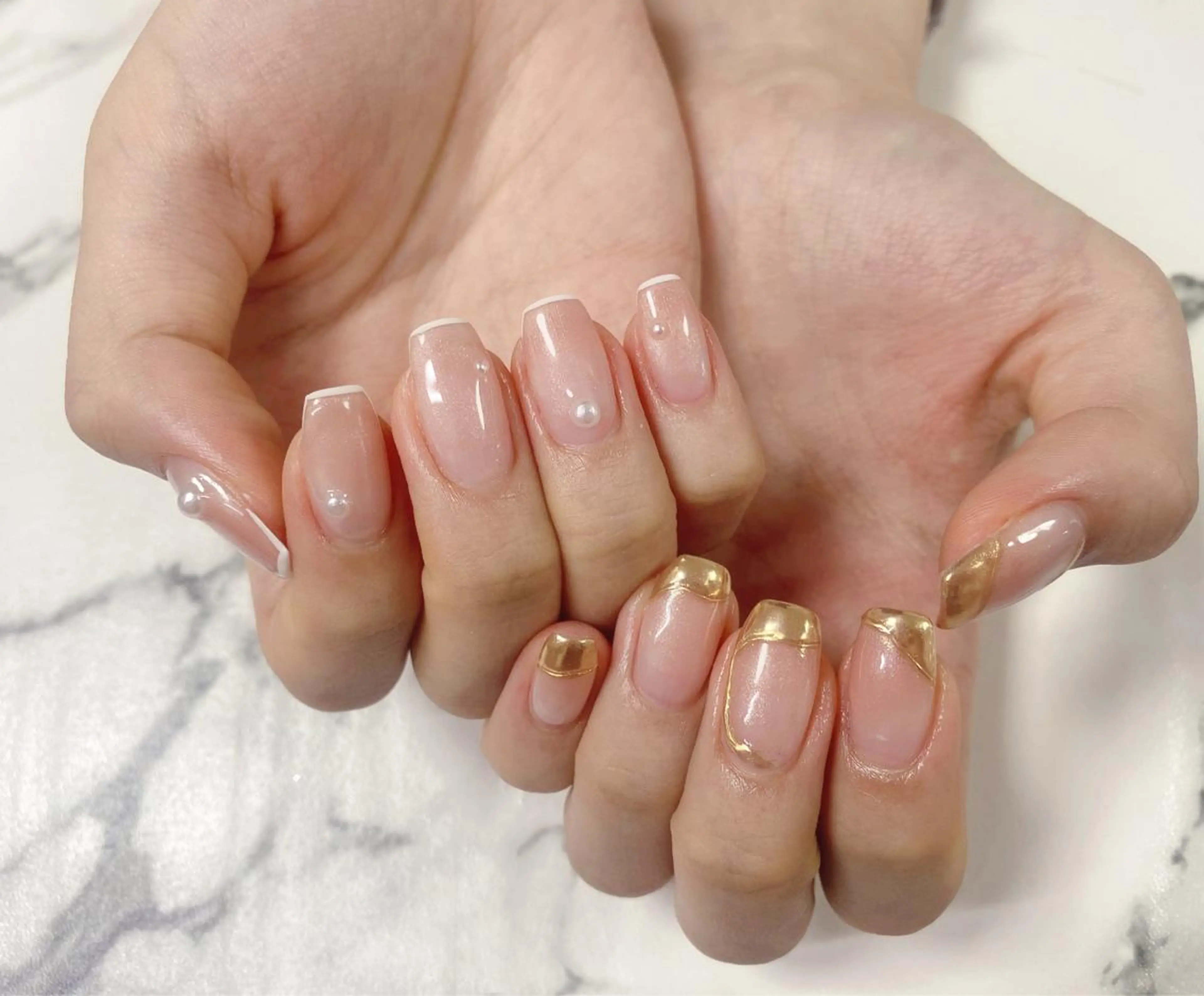 ロング カラー ネイル グラデーションカラー アートネイル フレンチネイル グラデーション ミラーネイル Q Free nailsのネイルデザイン