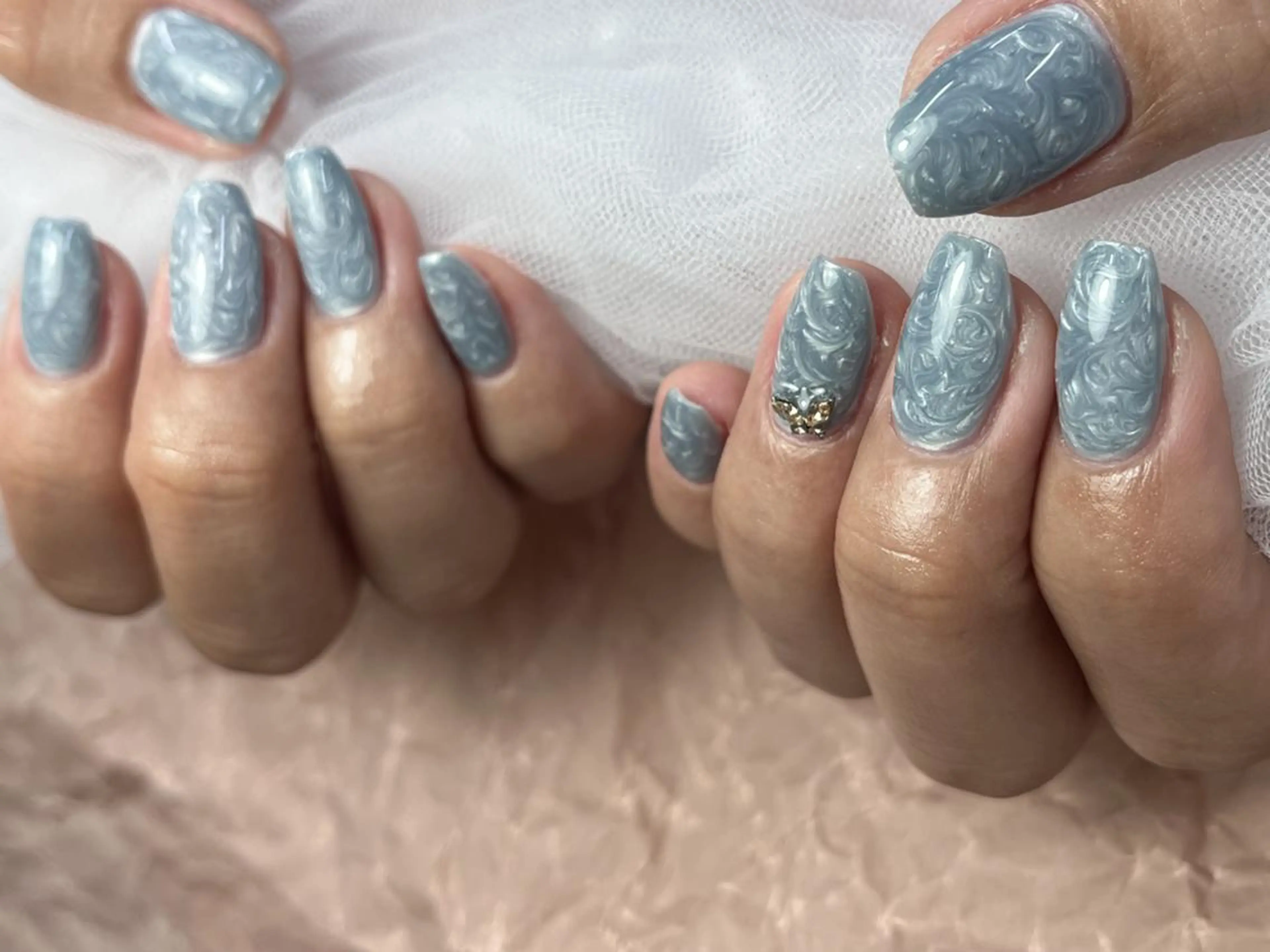 ネイル アートネイル ブルー 大理石ネイル(マーブル) シンプルネイル ストーンネイル ハンドネイル ハンドケア ToliyDeliy Nail Salonのネイルデザイン