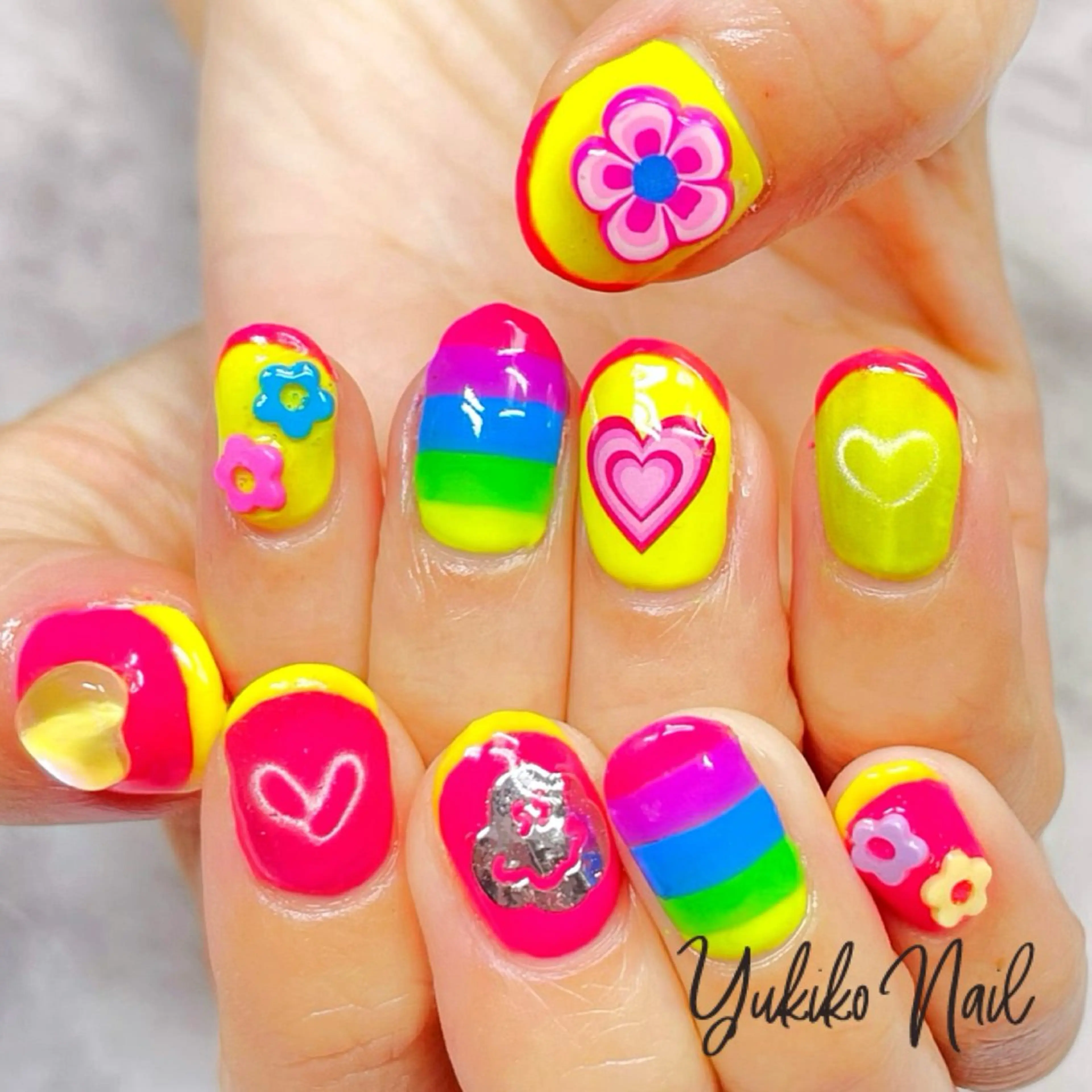 ネイル フレンチネイル ハート マグネットネイル 持ち込み ピンク ハンドネイル ユキコ ネイルのネイルデザイン