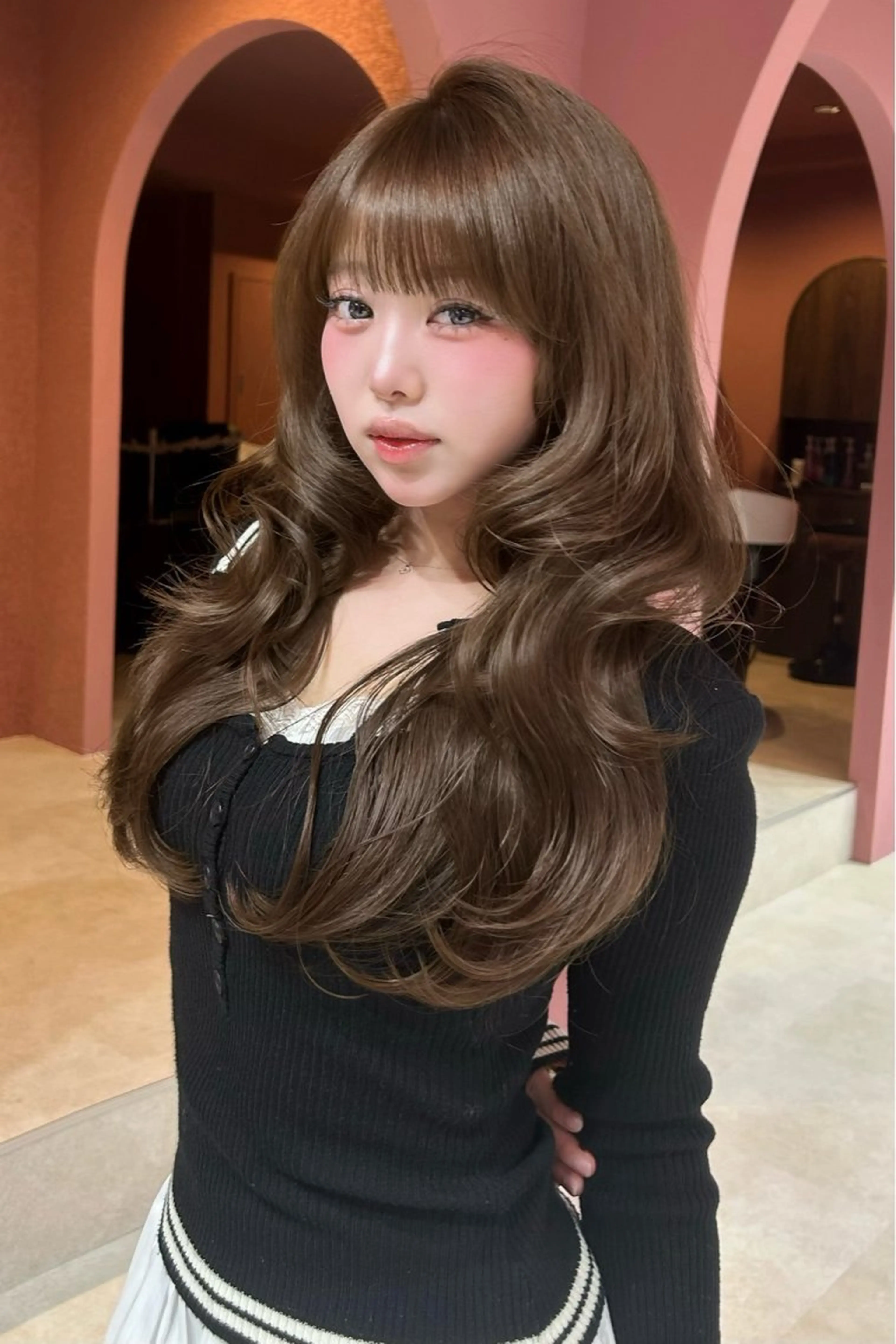 ロング カラー ベージュカラー ブリーチ ダブルカラー ブリーチなしカラー 小顔カット カット ヘアカラー トリートメント 原宿/ワンホンヘア SAAYA🖤のヘアスタイル