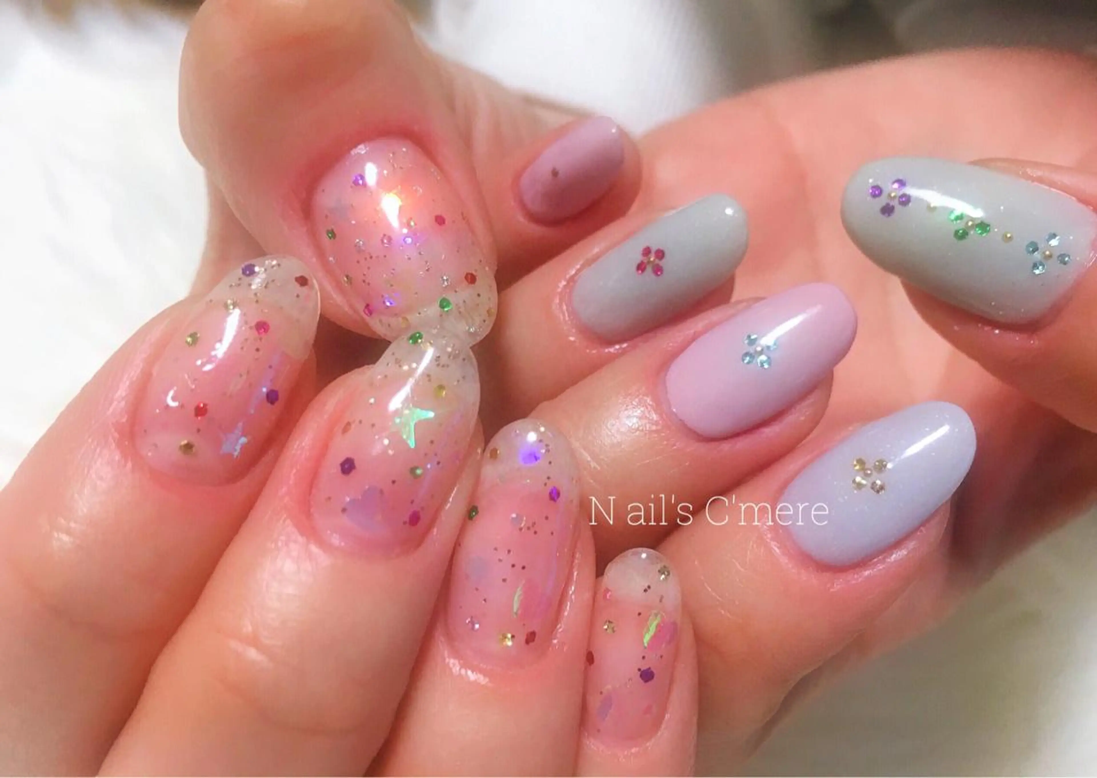 ネイル オーロラネイル キラキラネイル 春ネイル ハンドネイル nouva nailsのネイルデザイン